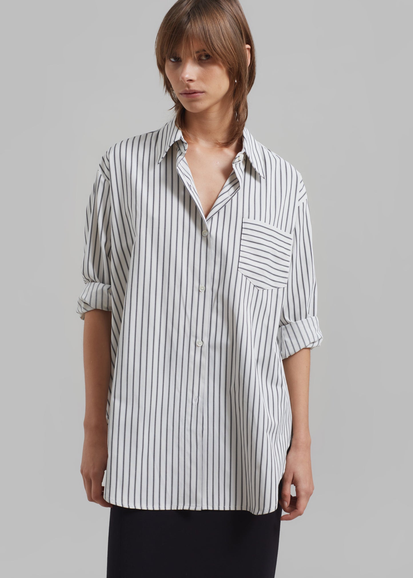 Rine Pocket Shirt - White/Black Stripe