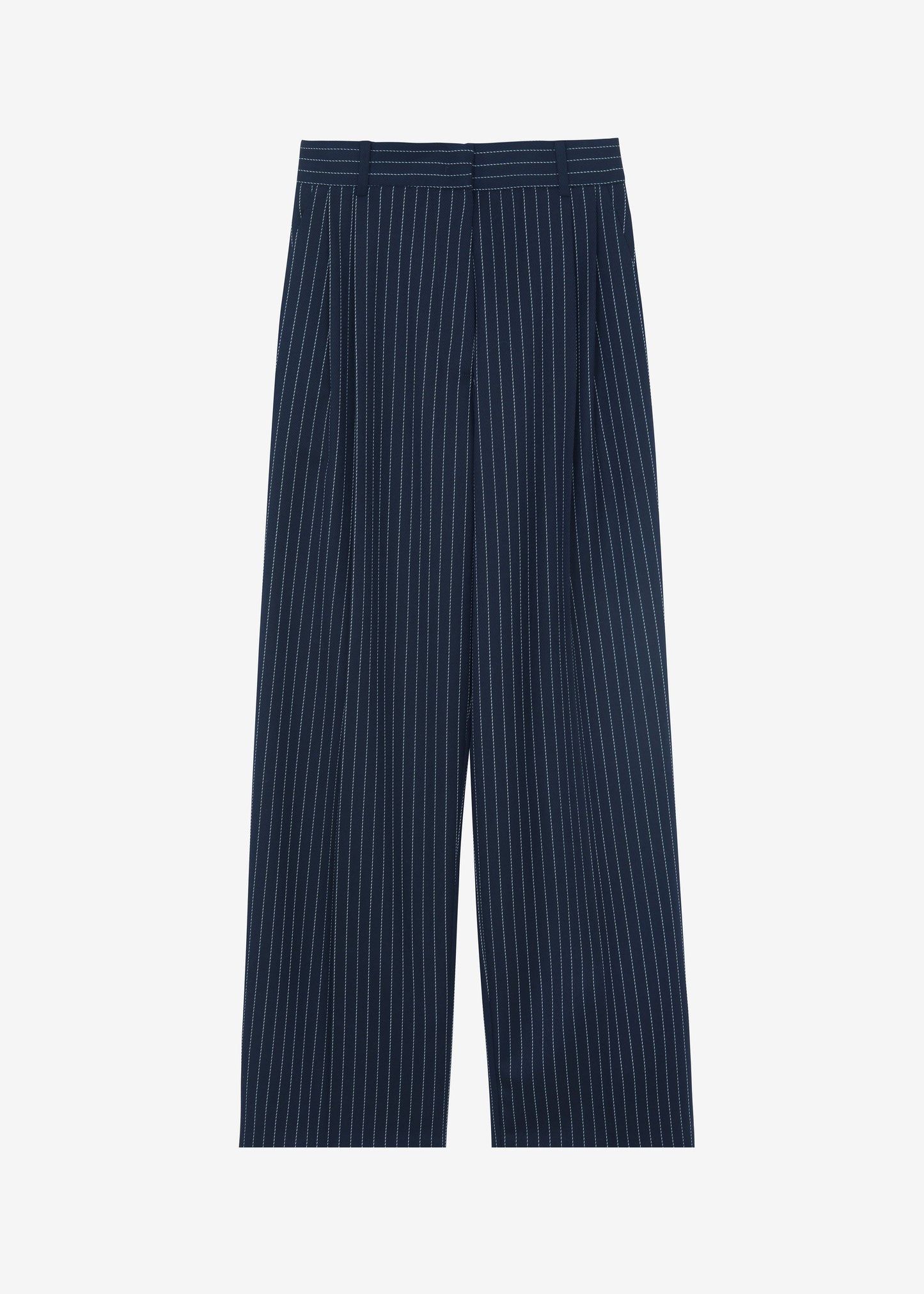 Ripley Pleated Twill Trousers - Navy/White Pinstripe