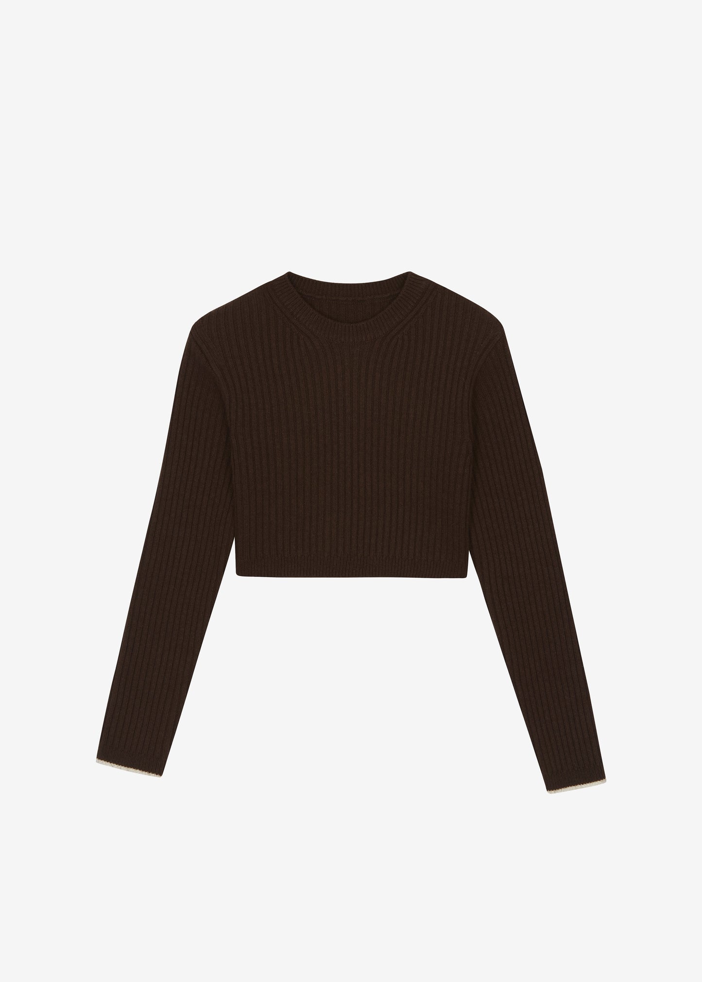 Ritsem Cropped Ribbed Wool Sweater - Dark Brown