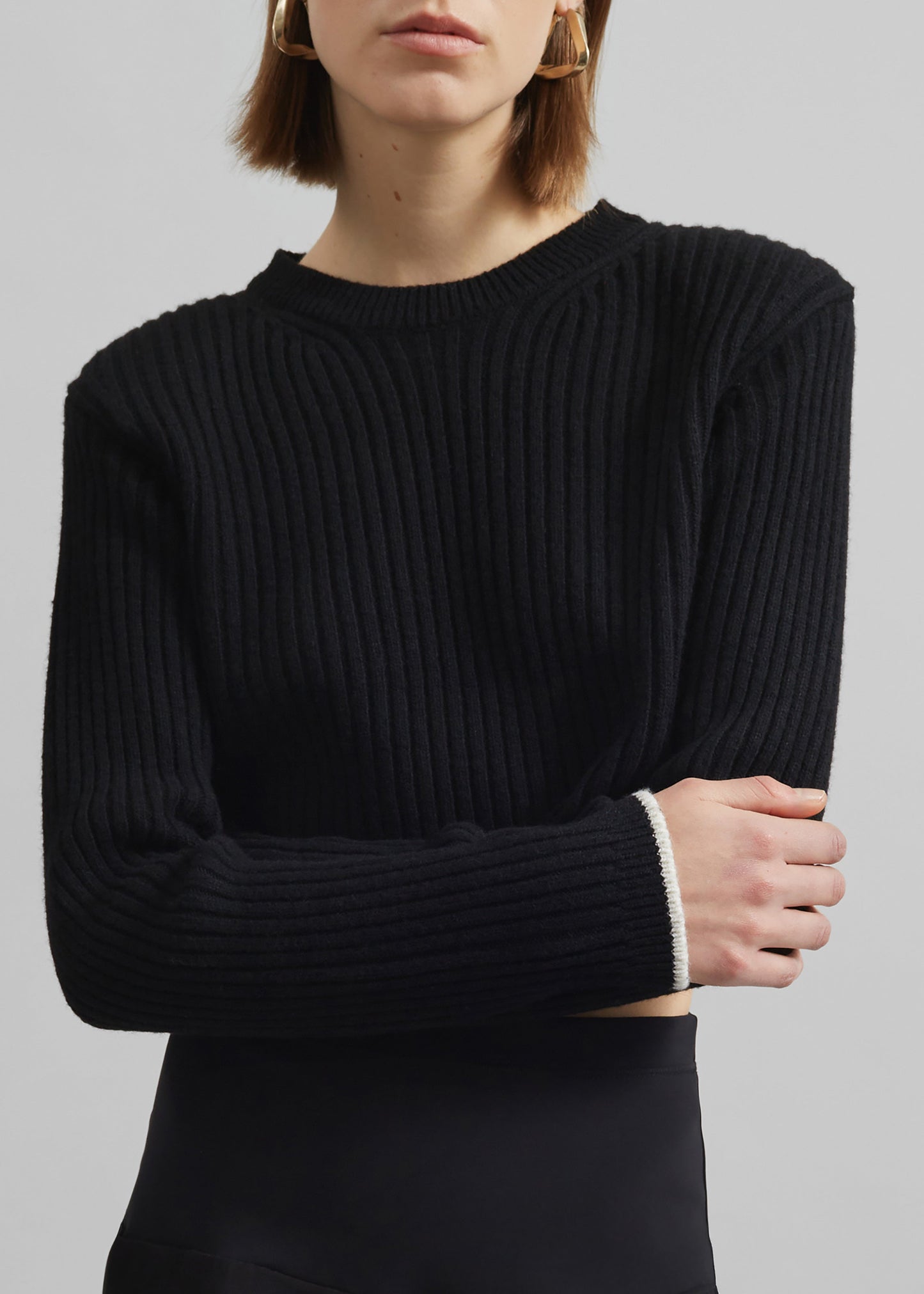 Ritsem Cropped Ribbed Wool Sweater - Black