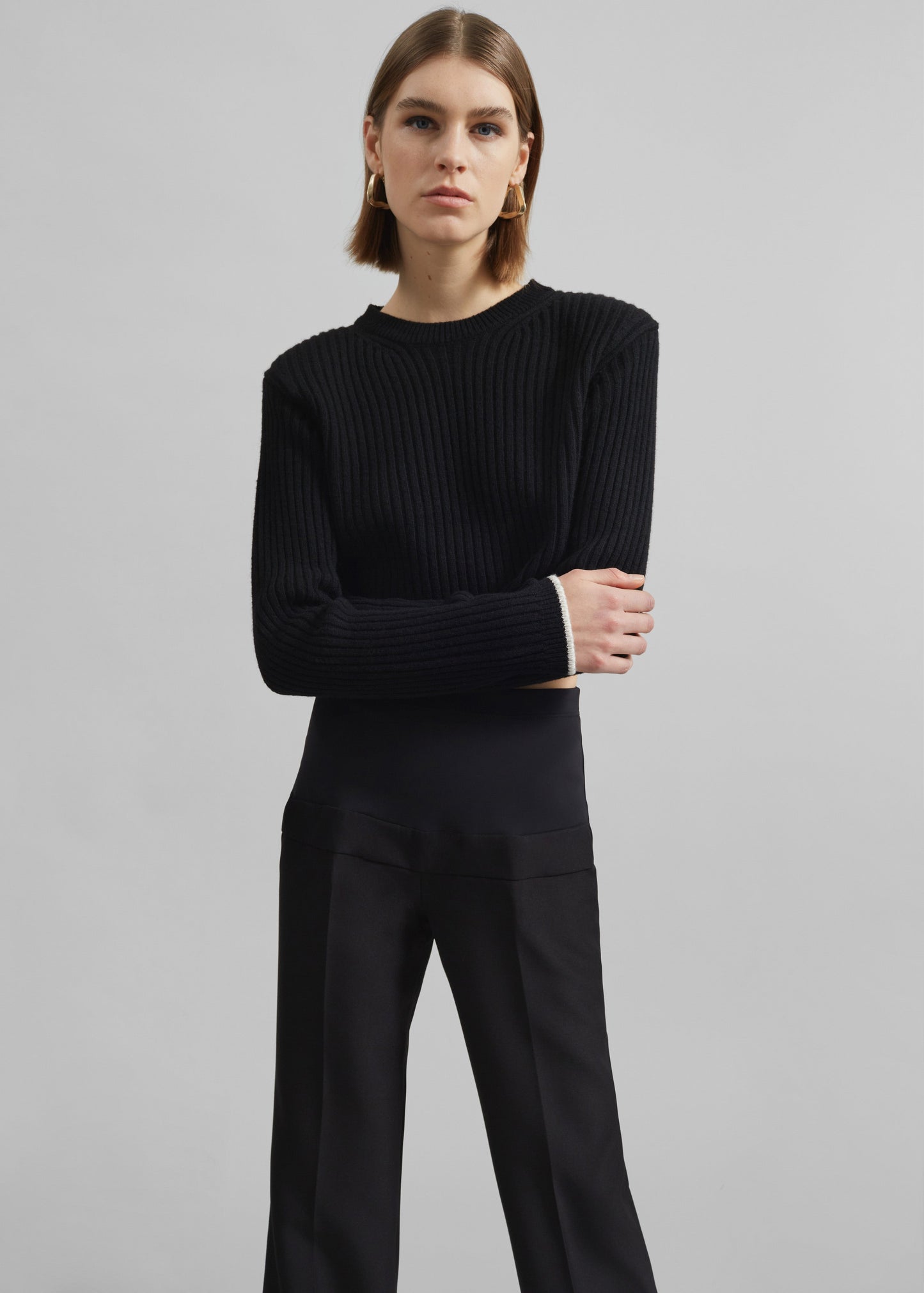 Ritsem Cropped Ribbed Wool Sweater - Black