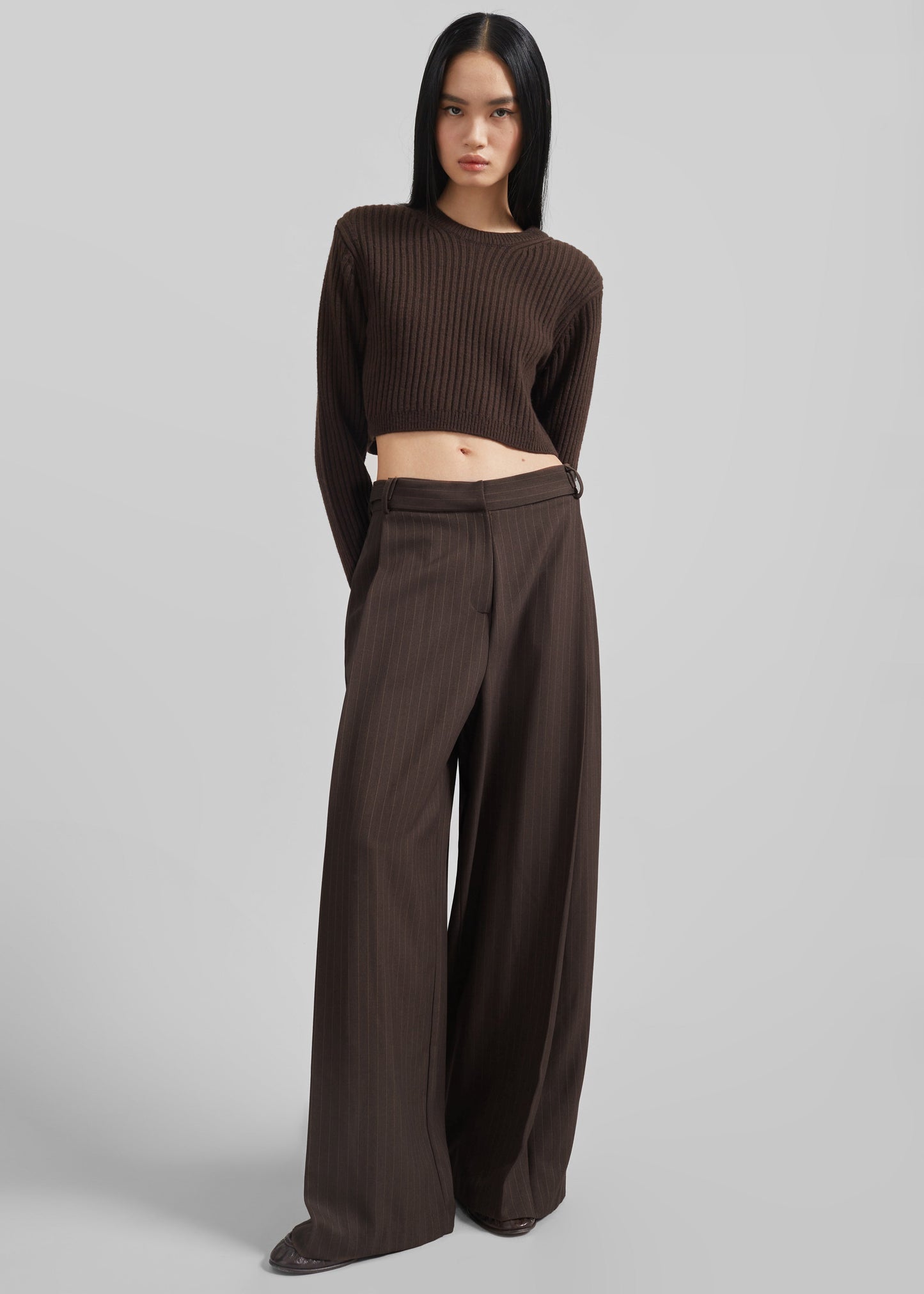 Ritsem Cropped Ribbed Wool Sweater - Dark Brown