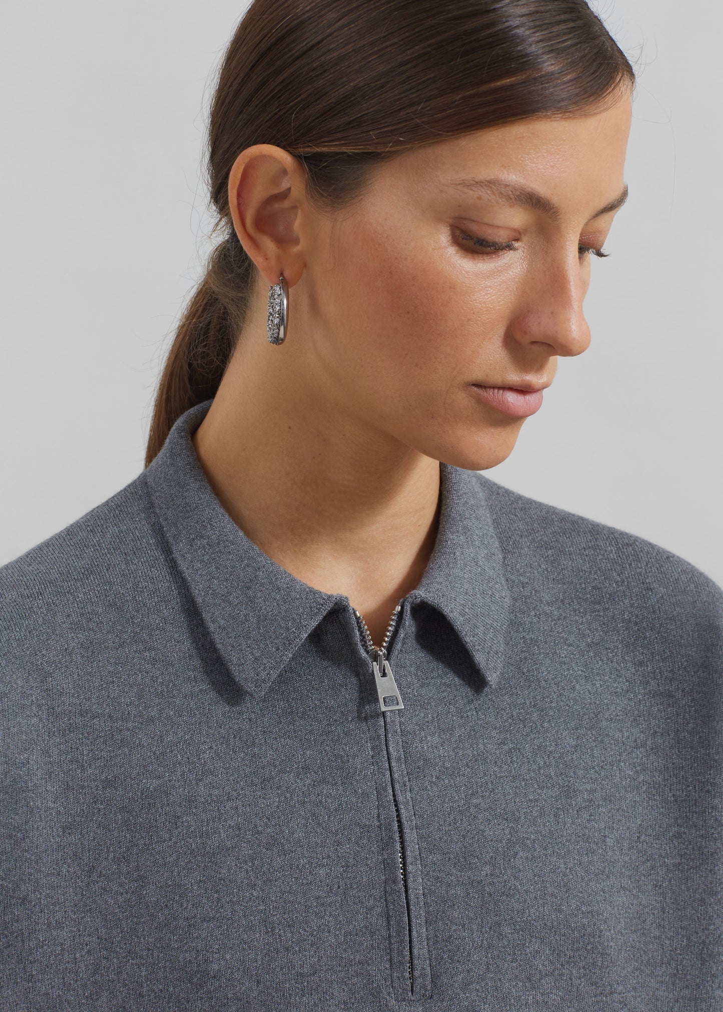 Riya Zip-Up Polo - Grey