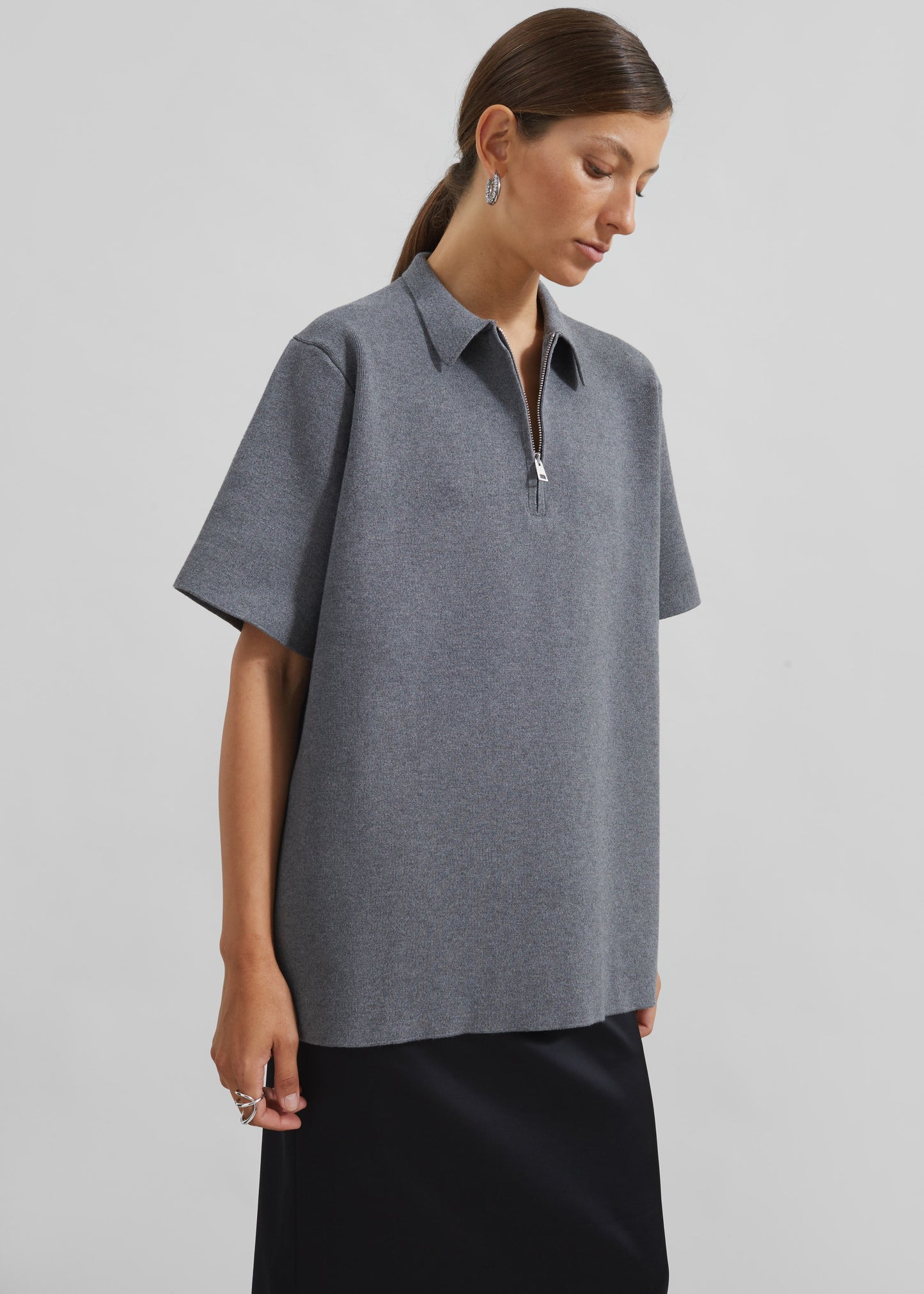 Riya Zip-Up Polo - Grey