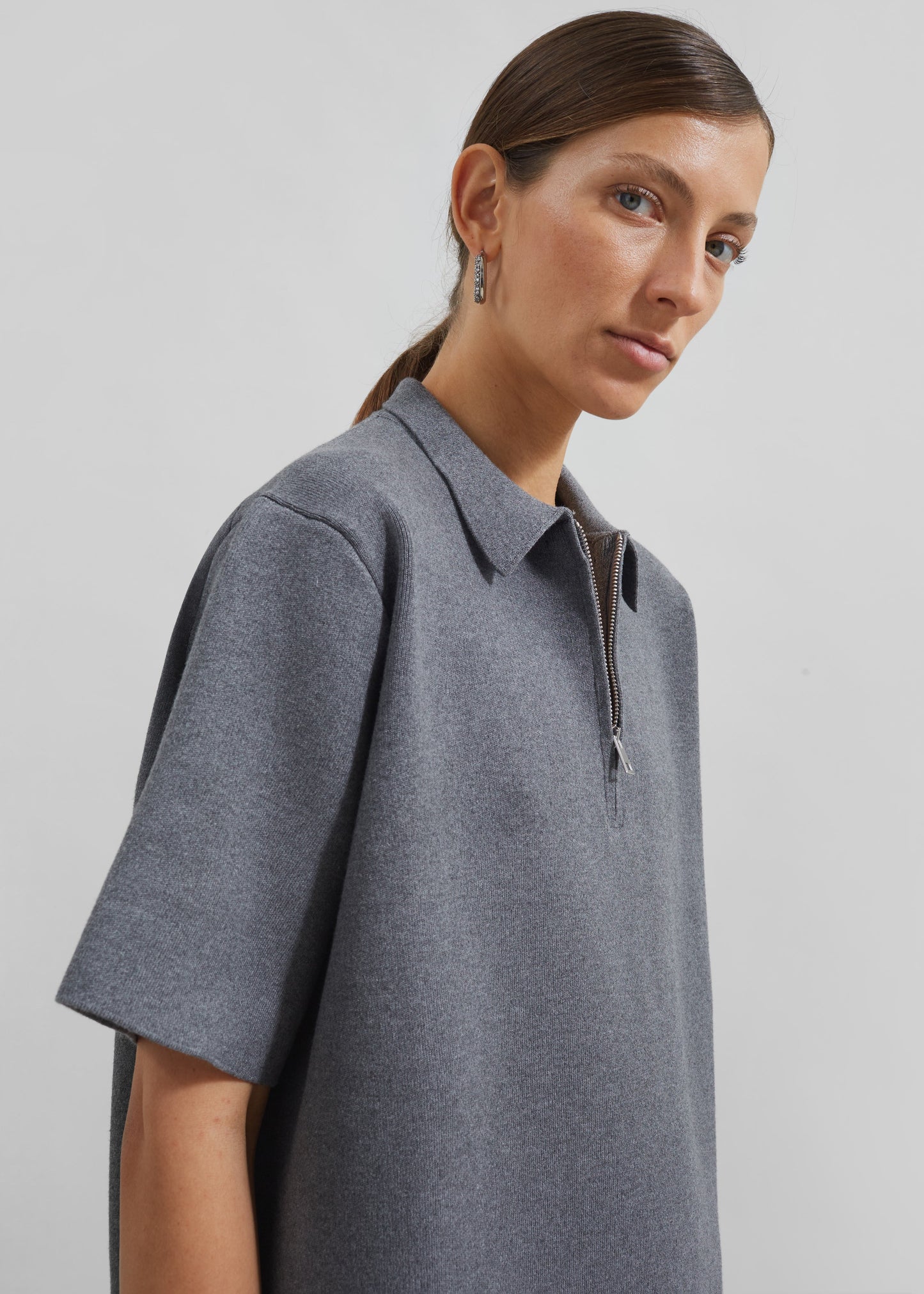 Riya Zip-Up Polo - Grey