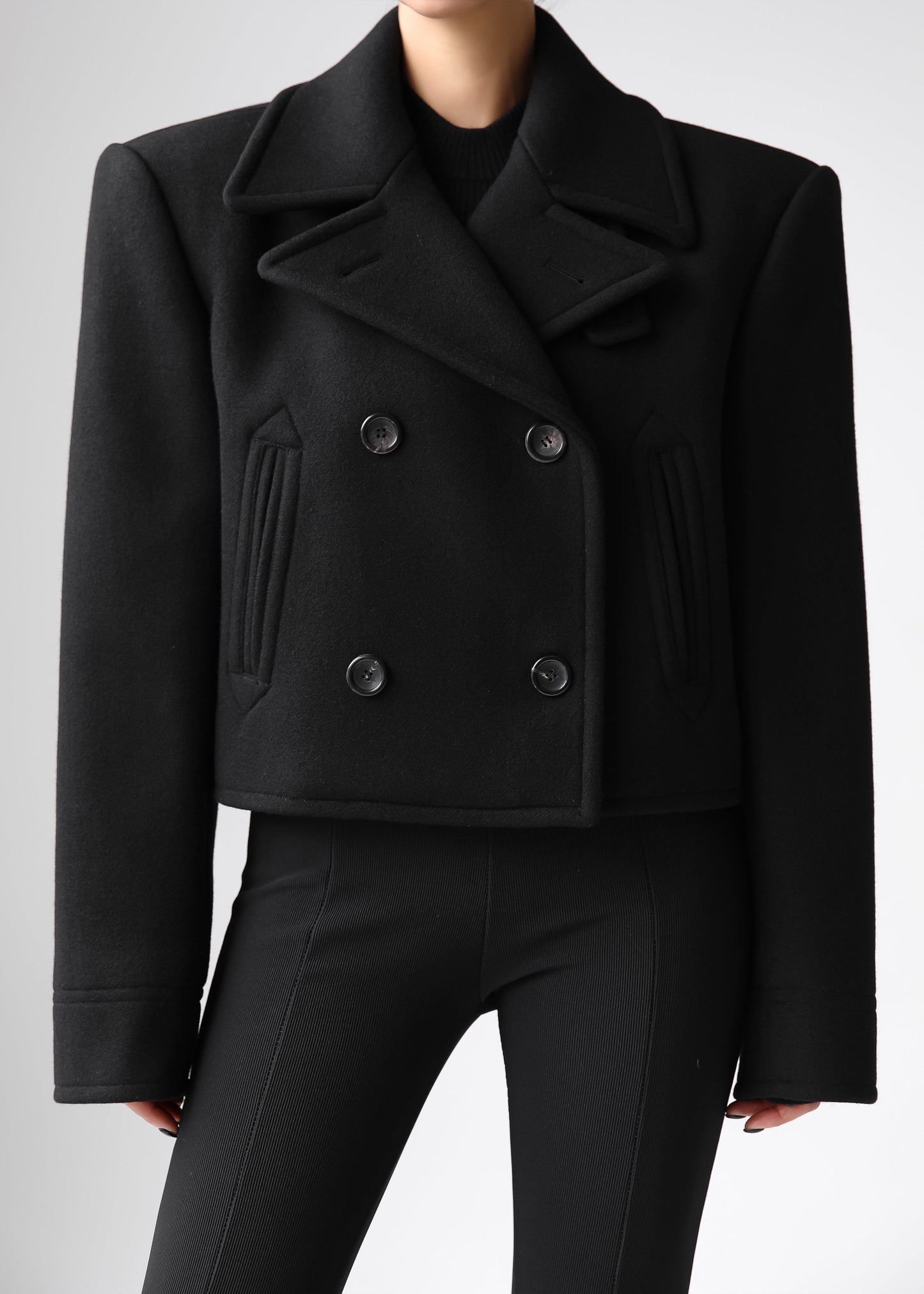 Roel Cropped Peacoat - Black