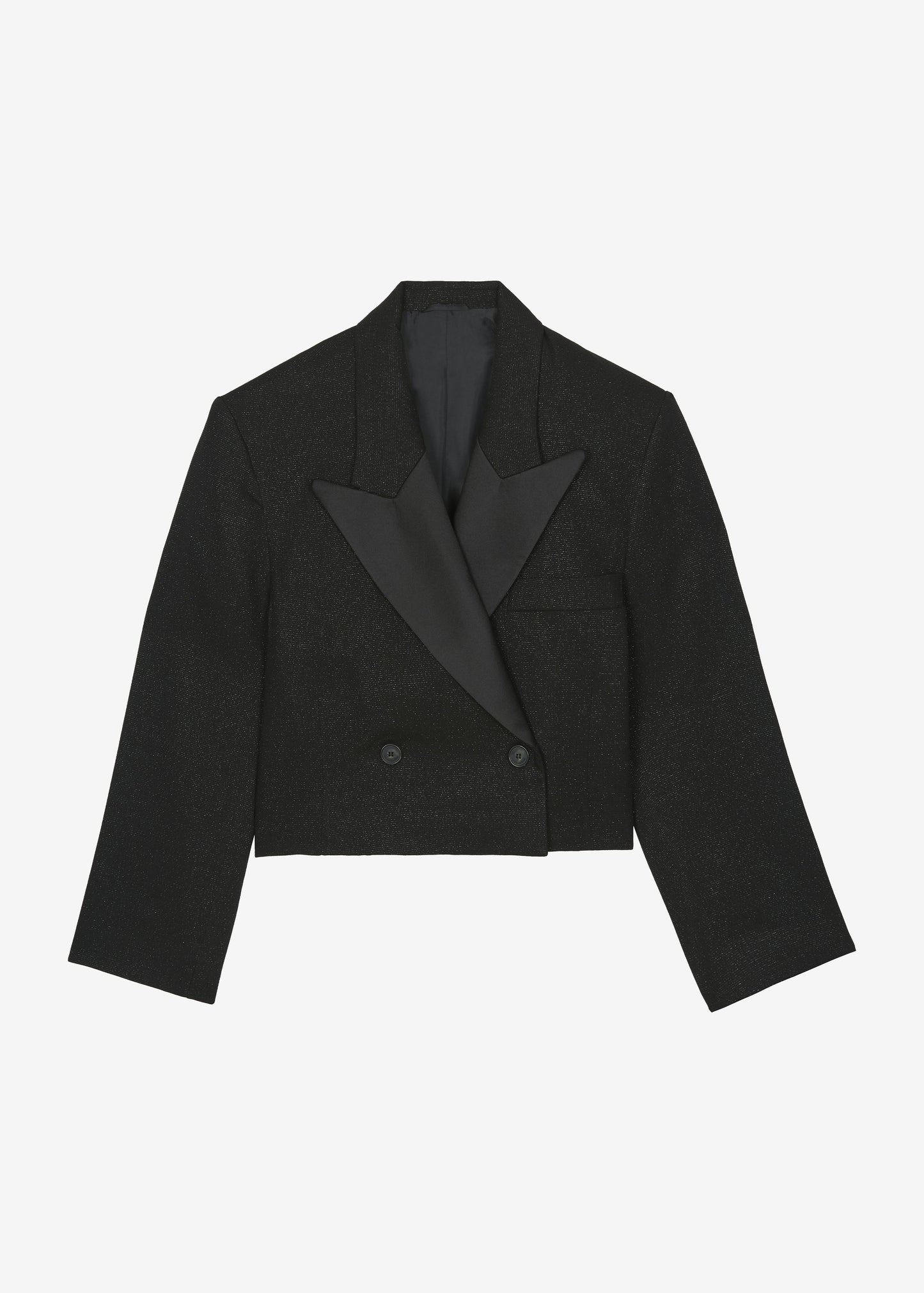 Rosmont Shimmer Cropped Smoking Jacket - Black