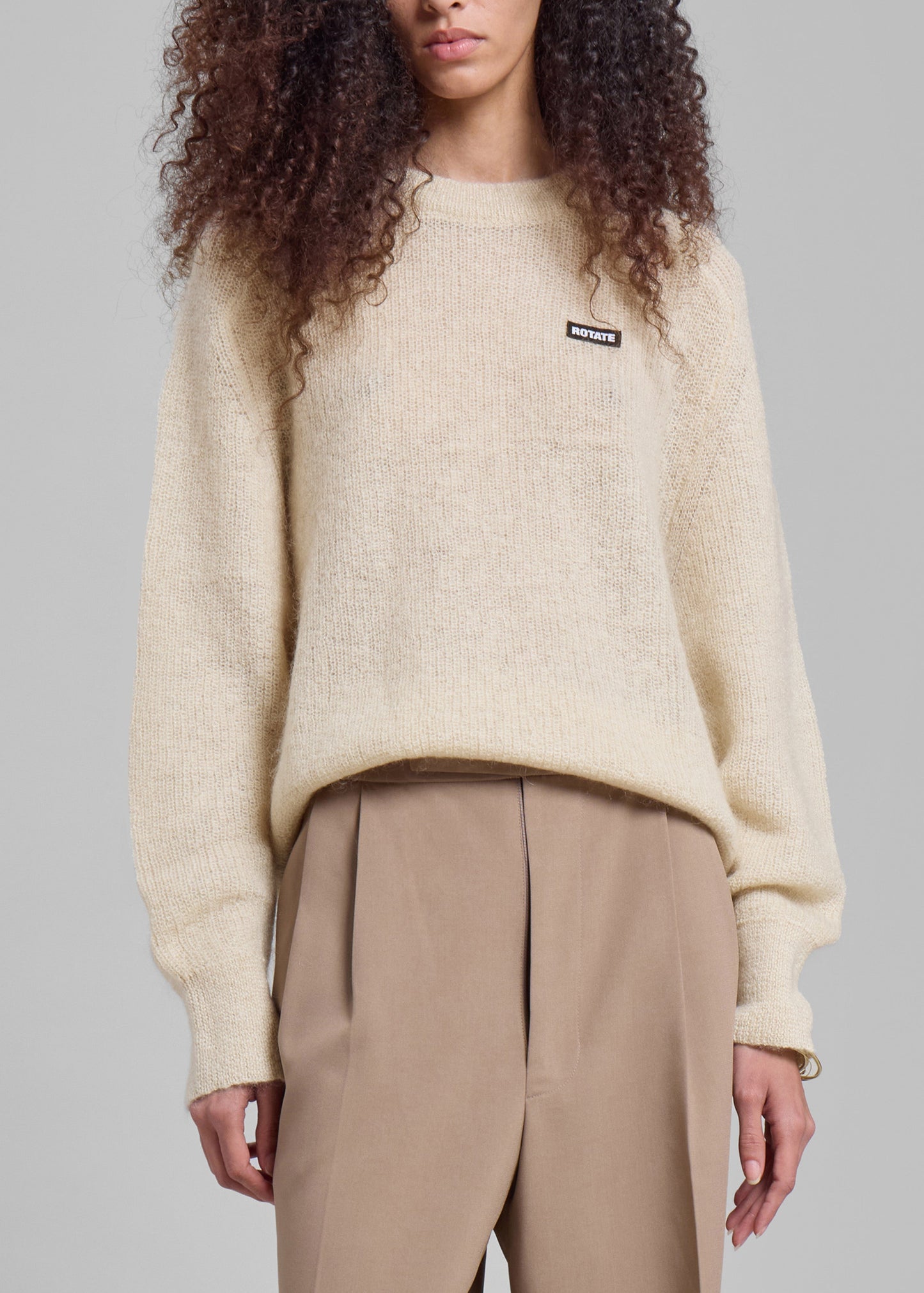 Rotate Light Knit Logo Sweater - Egret