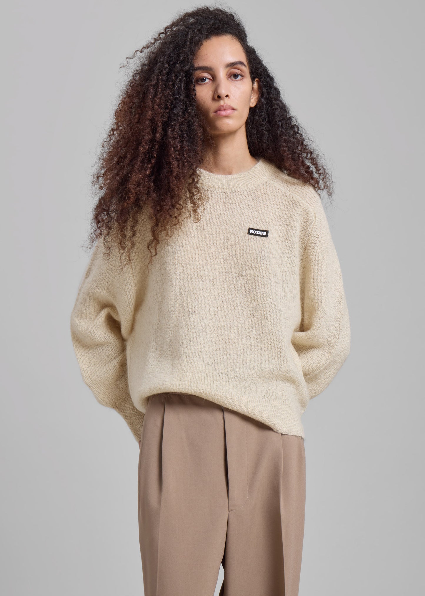 Rotate Light Knit Logo Sweater - Egret