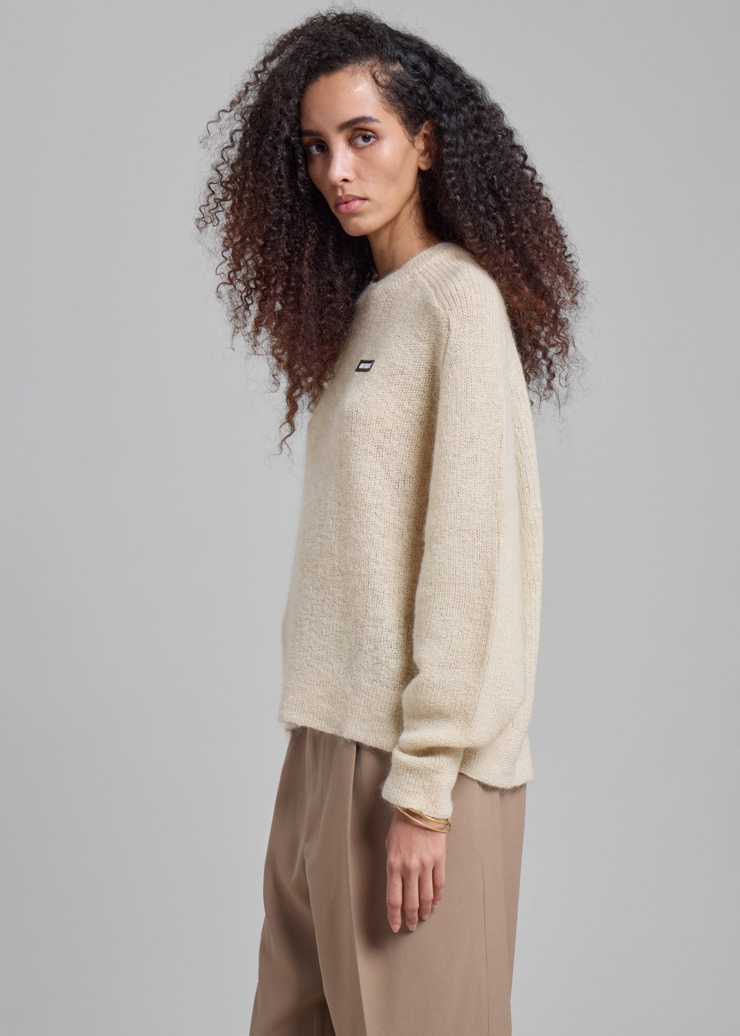 Rotate Light Knit Logo Sweater - Egret