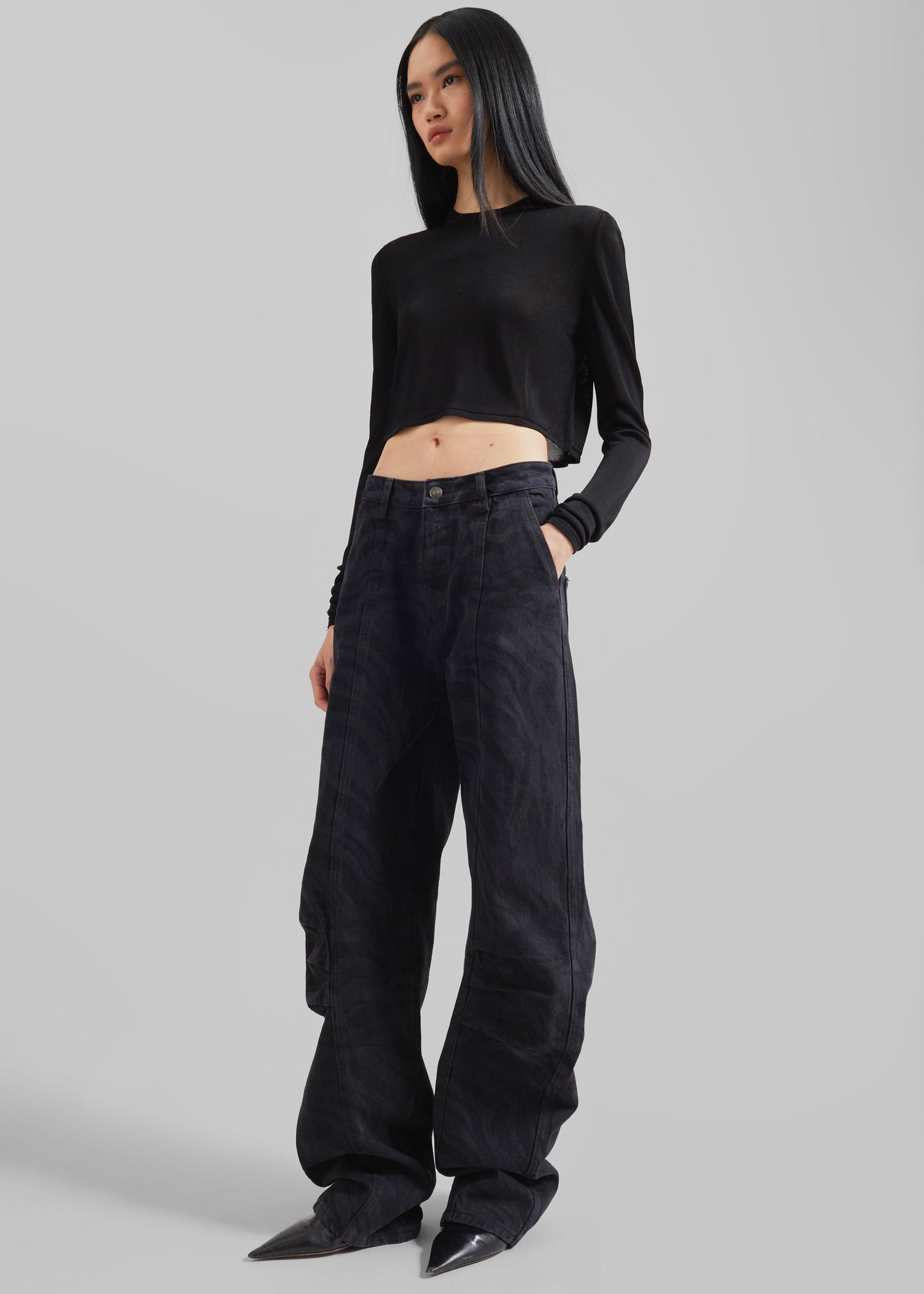 Rotate Zebra Twill Cargo Pants - Black Washed