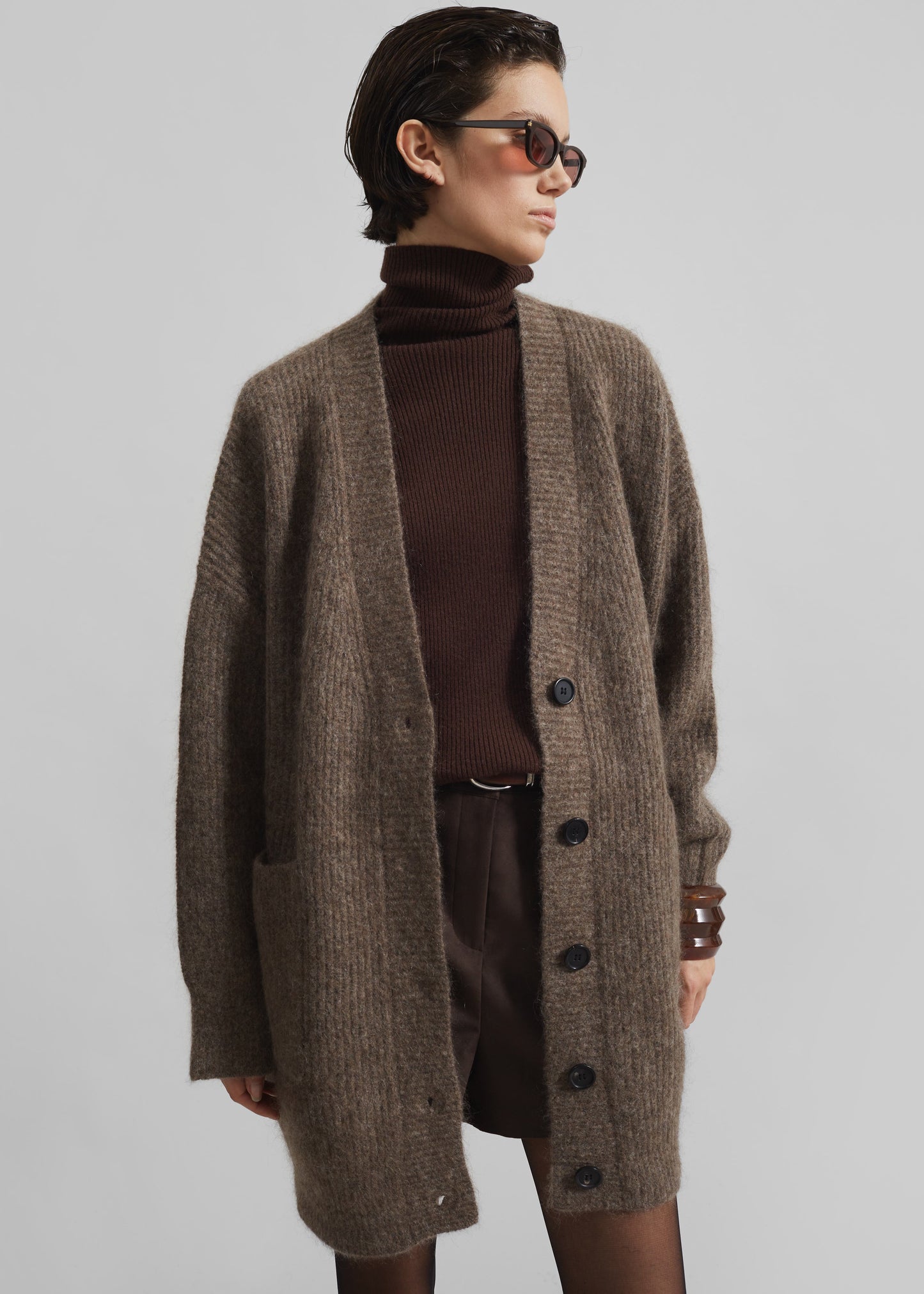 Ruhr Oversized Mohair Cardigan - Brown