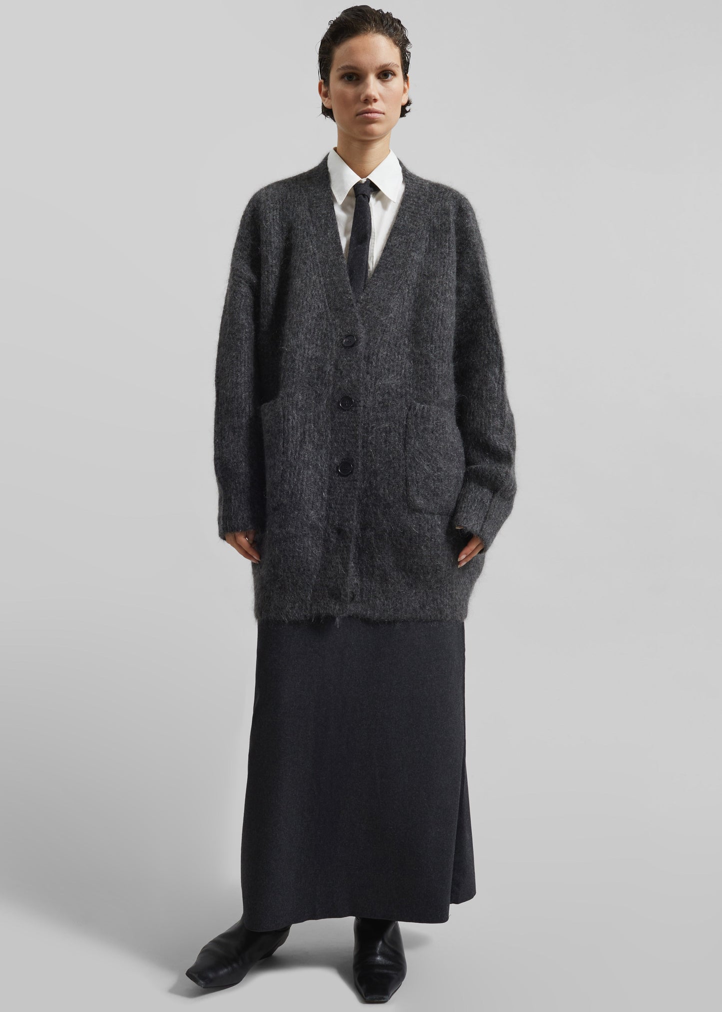 Ruhr Oversized Mohair Cardigan - Dark Grey Melange