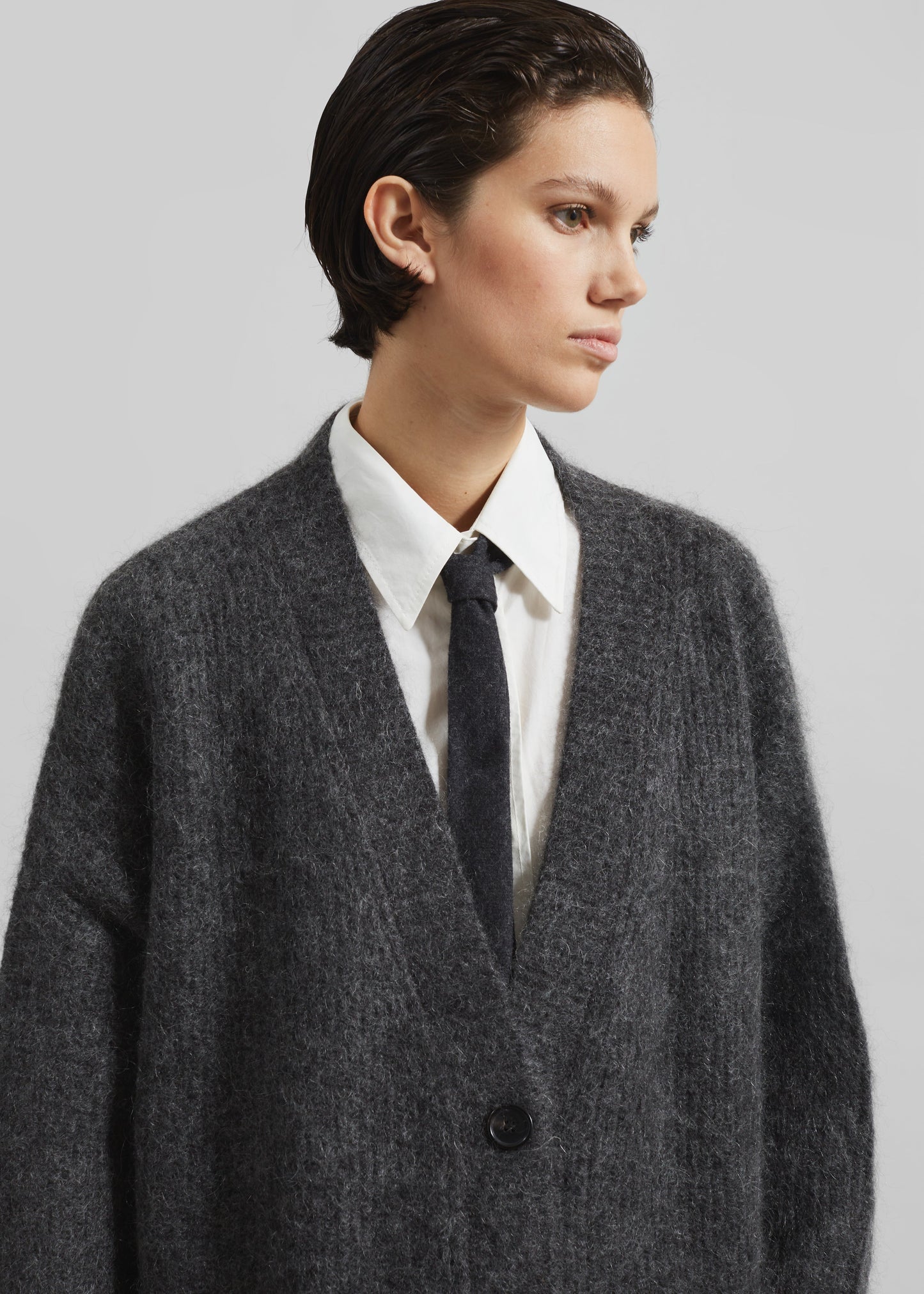 Ruhr Oversized Mohair Cardigan - Dark Grey Melange