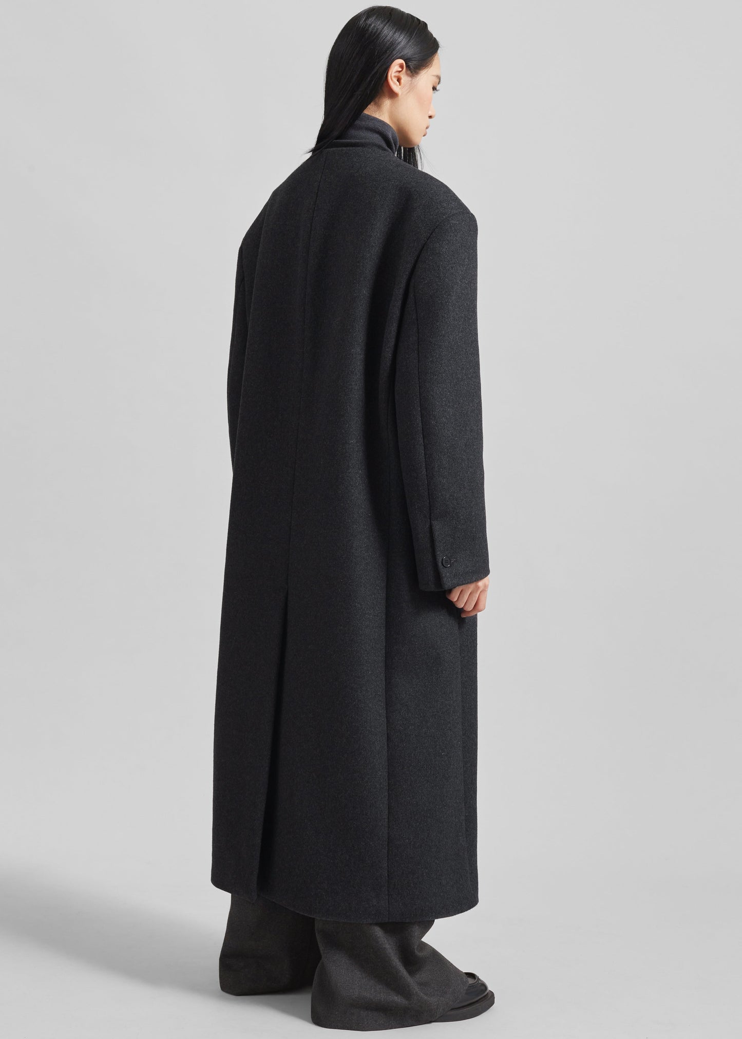 Sabel Collarless Wool Coat - Dark Grey Melange