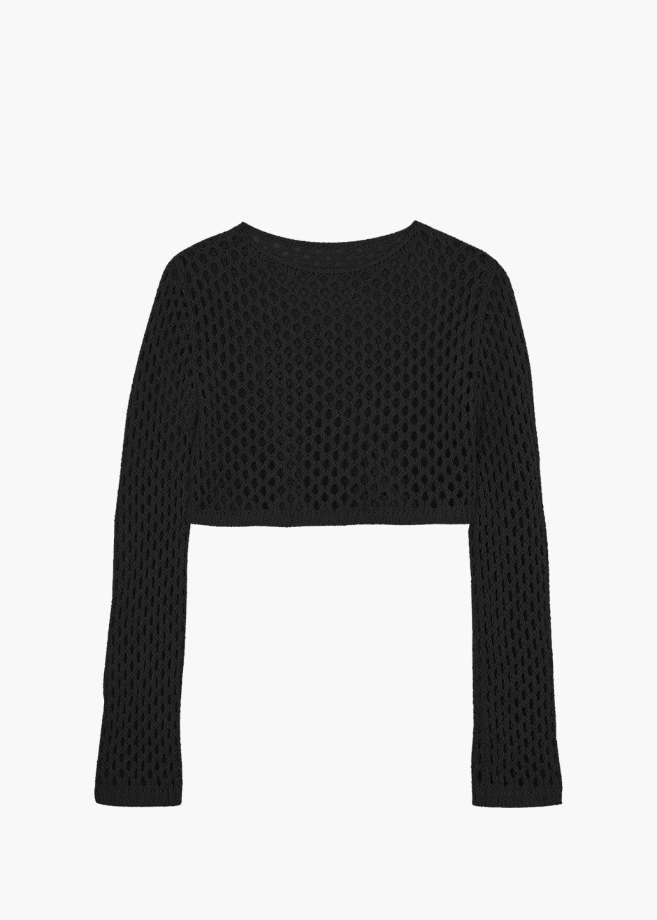 Safa Crochet Open-Knit Top - Black