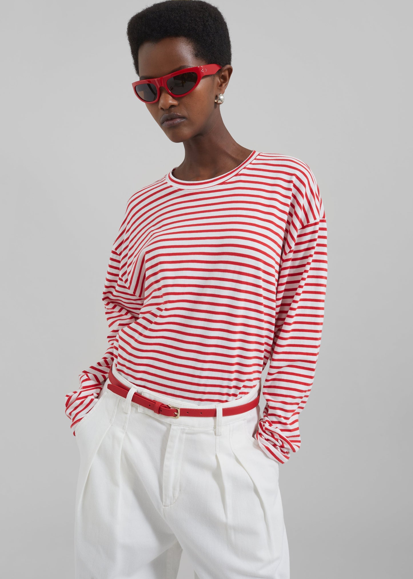 Salome Long Sleeve Tee - White/Red Stripe