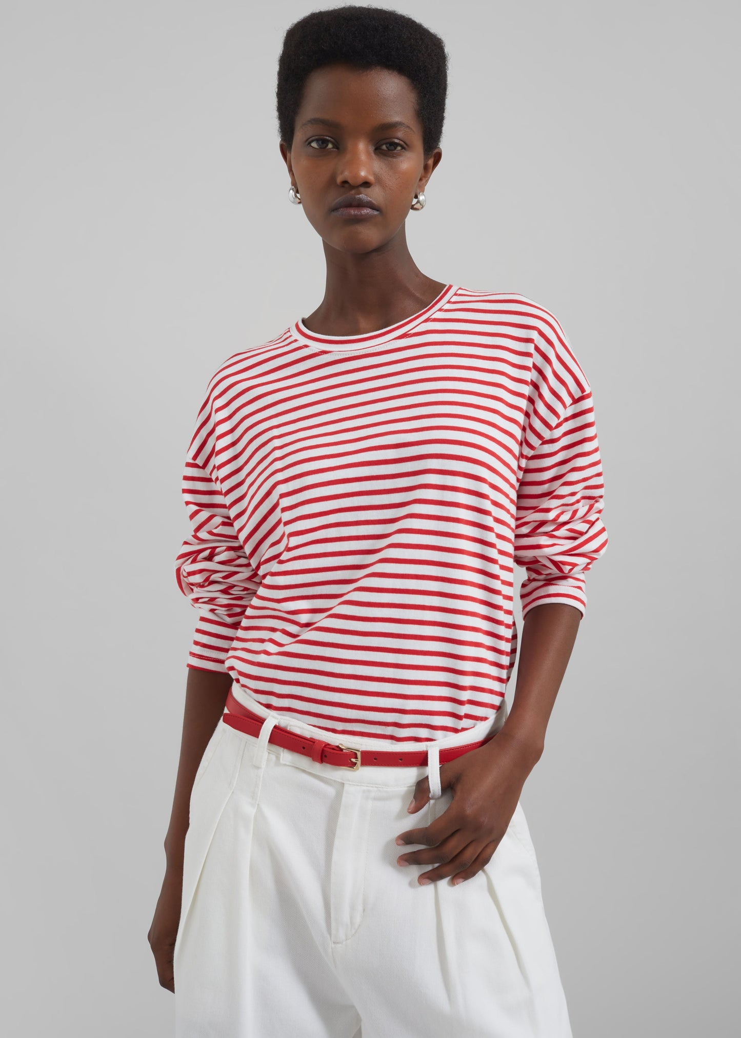 Salome Long Sleeve Tee - White/Red Stripe