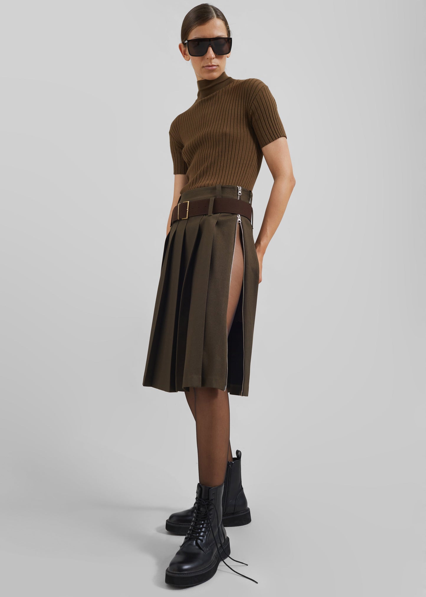 Sarina Pleated Skirt - Brown