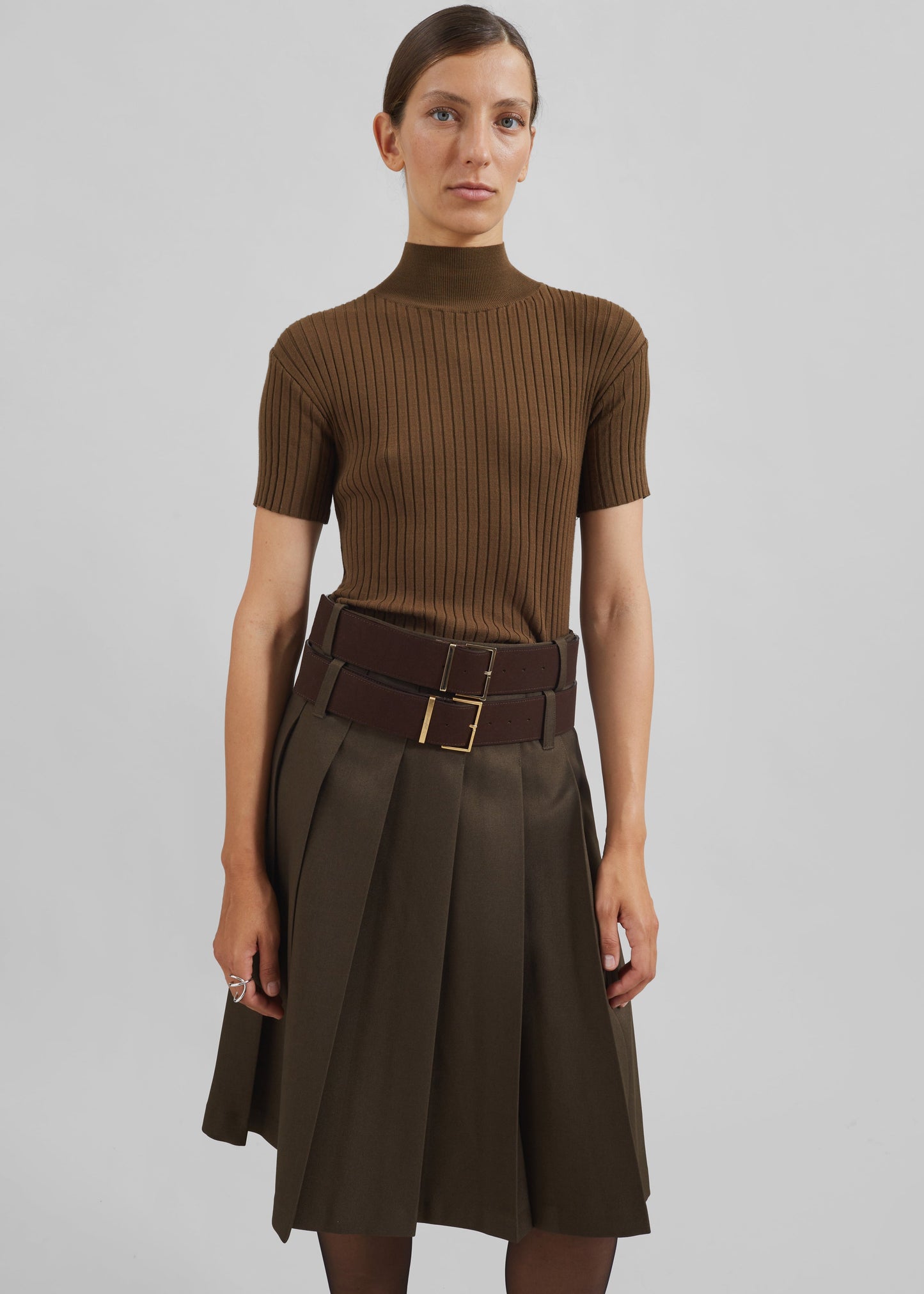 Sarina Pleated Skirt - Brown