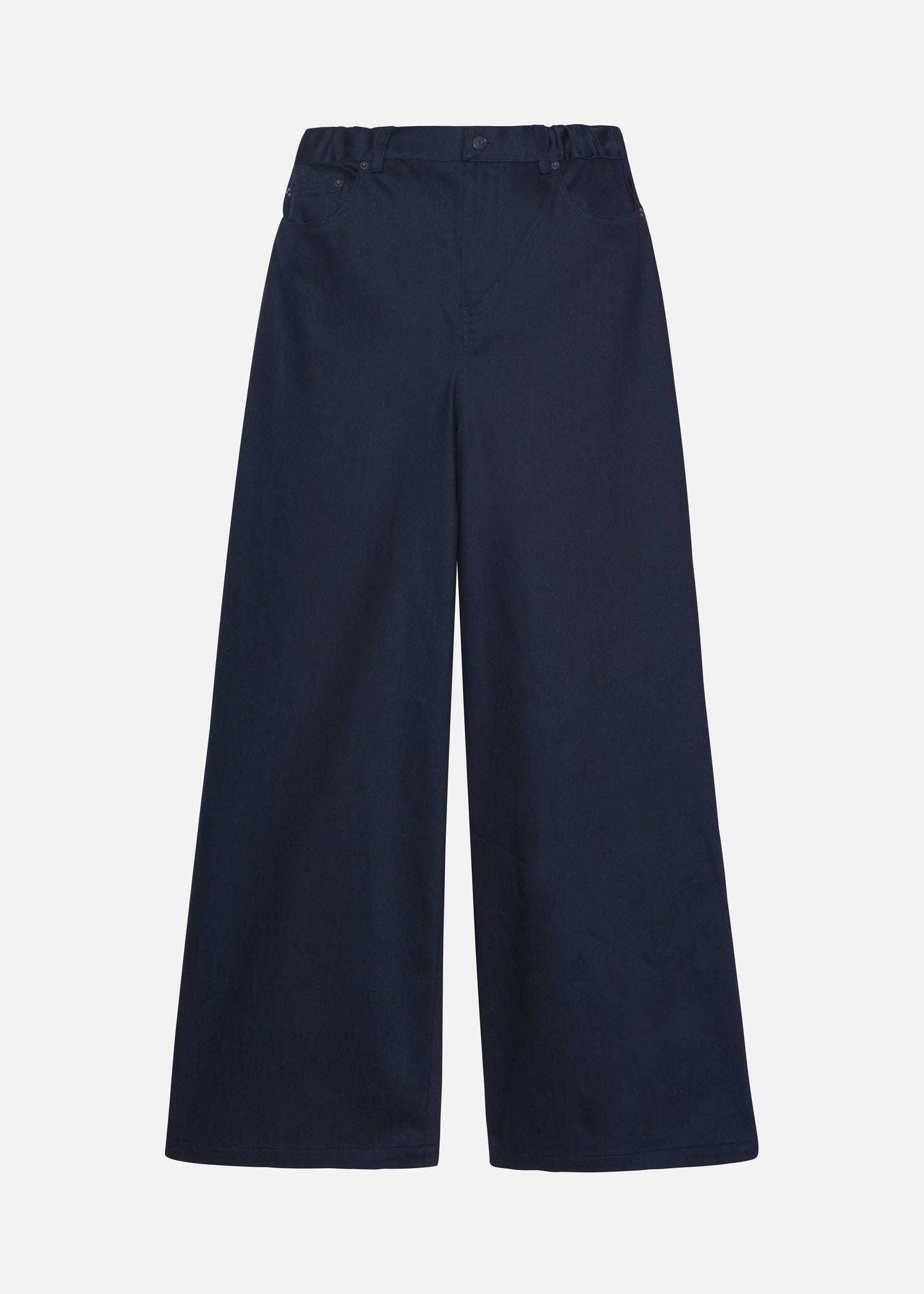 Sasha Wide Leg Twill Pants - Navy