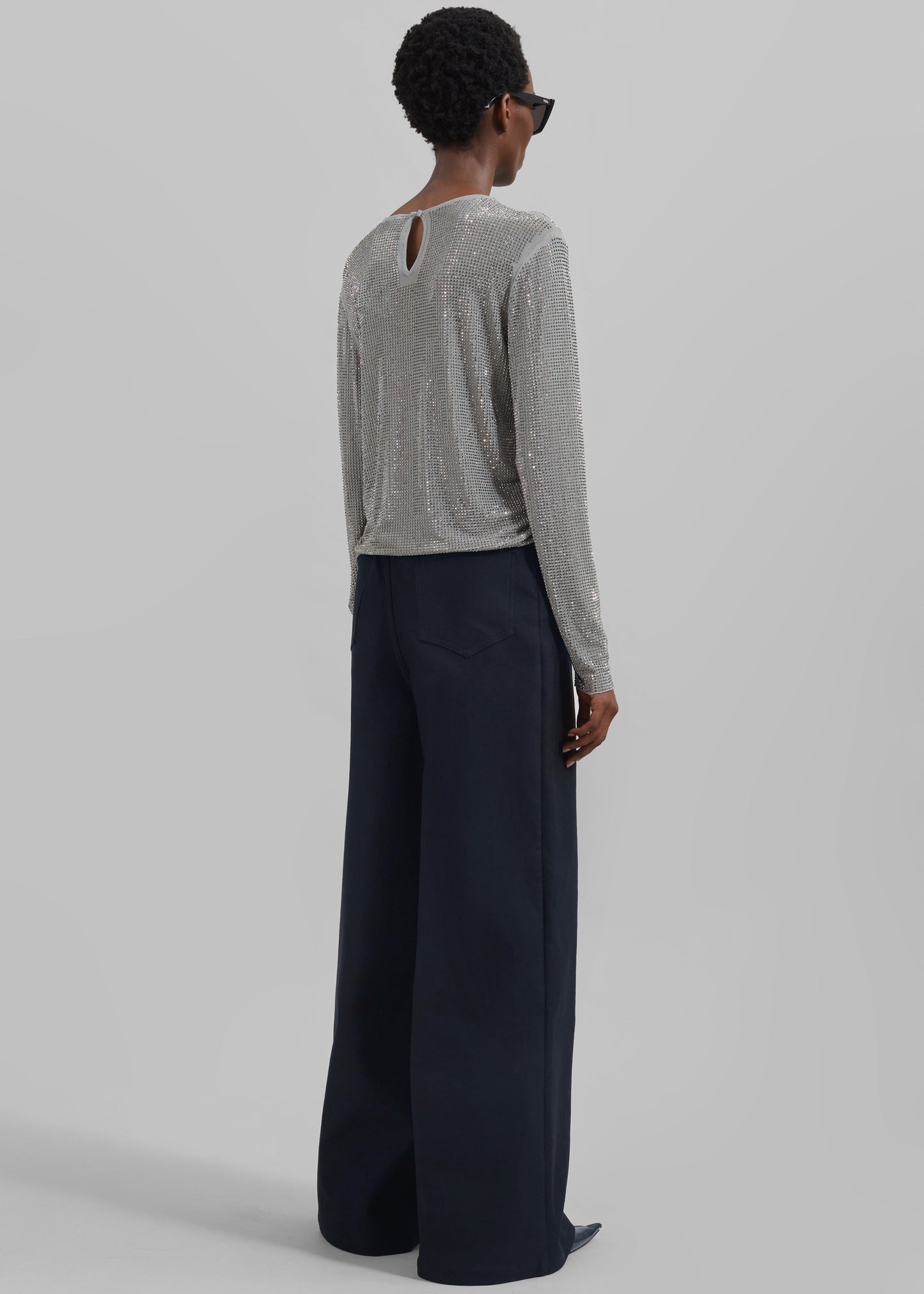 Sasha Wide Leg Twill Pants - Navy