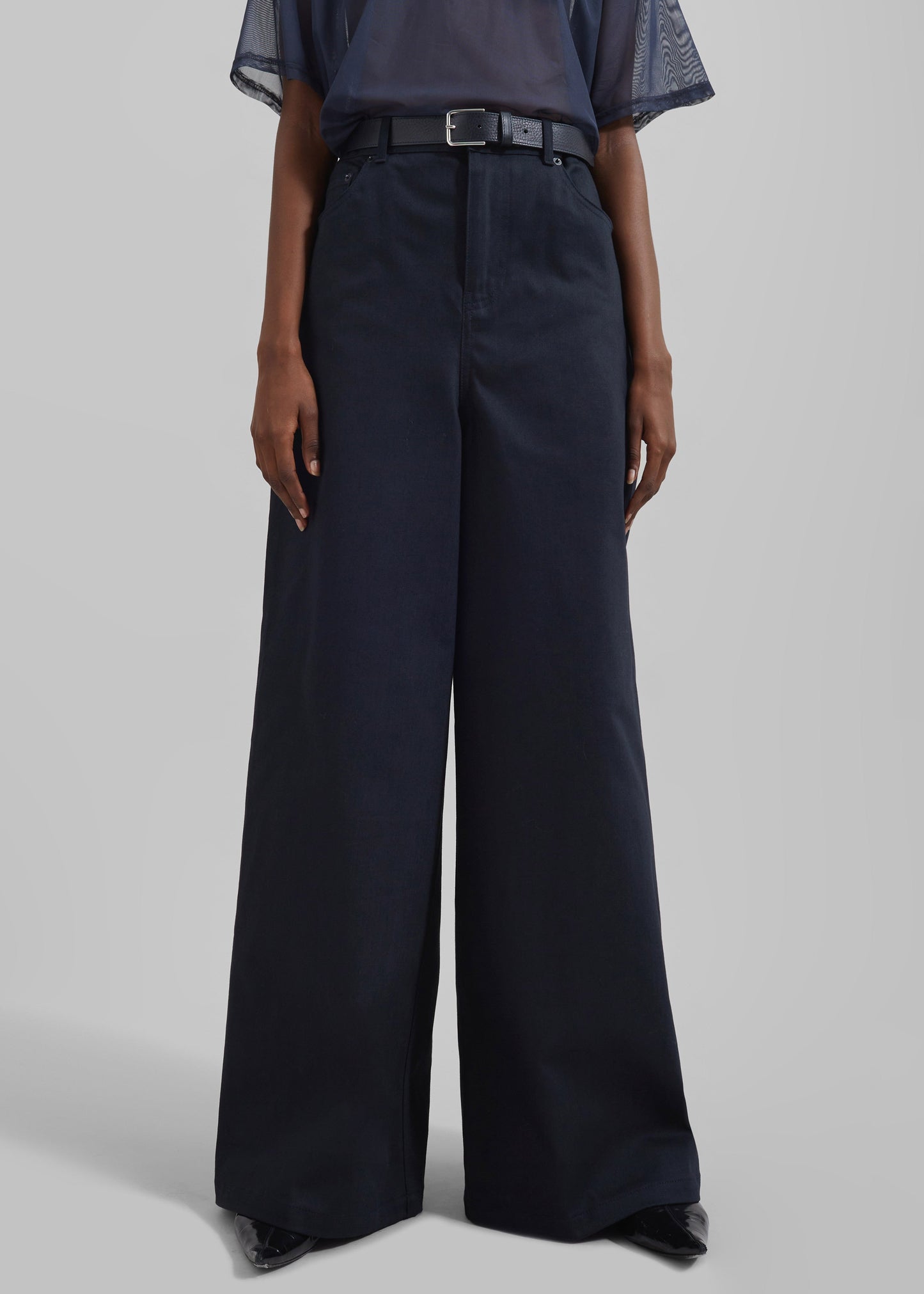 Sasha Wide Leg Twill Pants - Navy