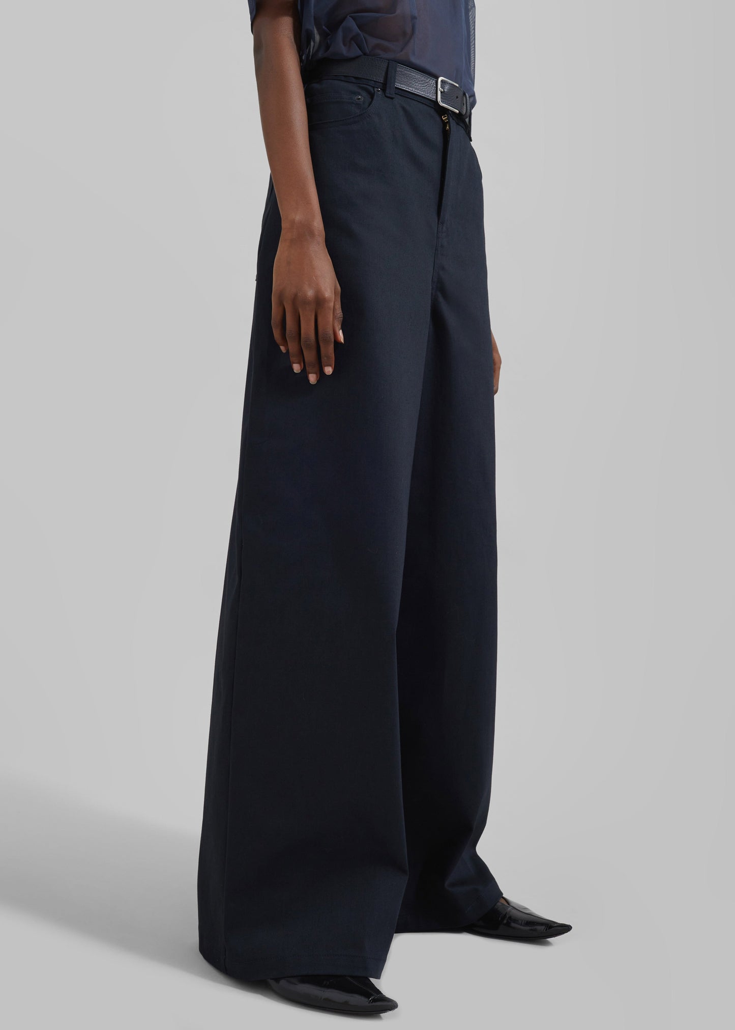 Sasha Wide Leg Twill Pants - Navy