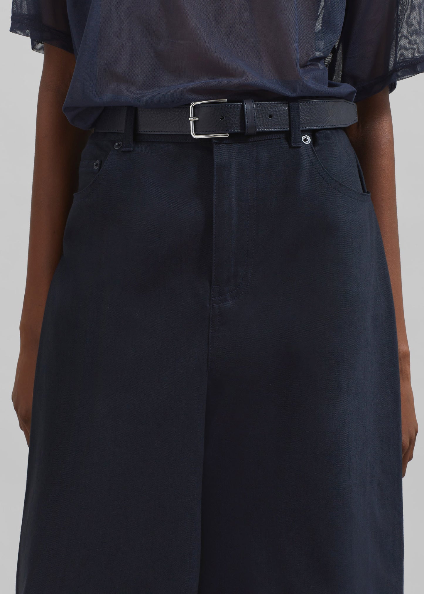 Sasha Wide Leg Twill Pants - Navy