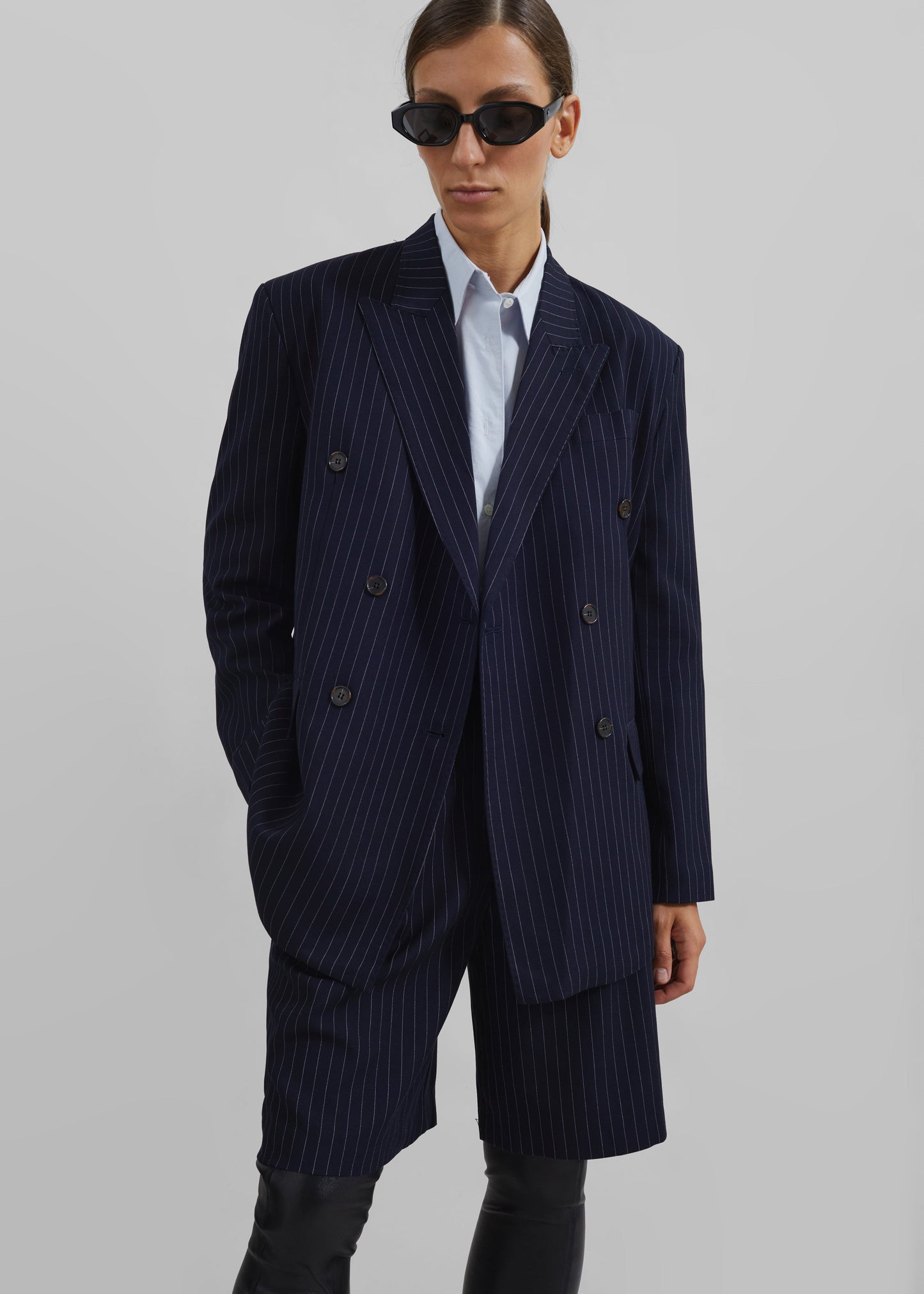 Sava Double Breasted Blazer - Navy/White Stripe