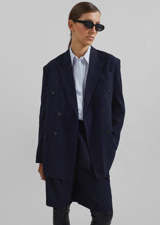 Sava Double Breasted Blazer - Navy/White Stripe