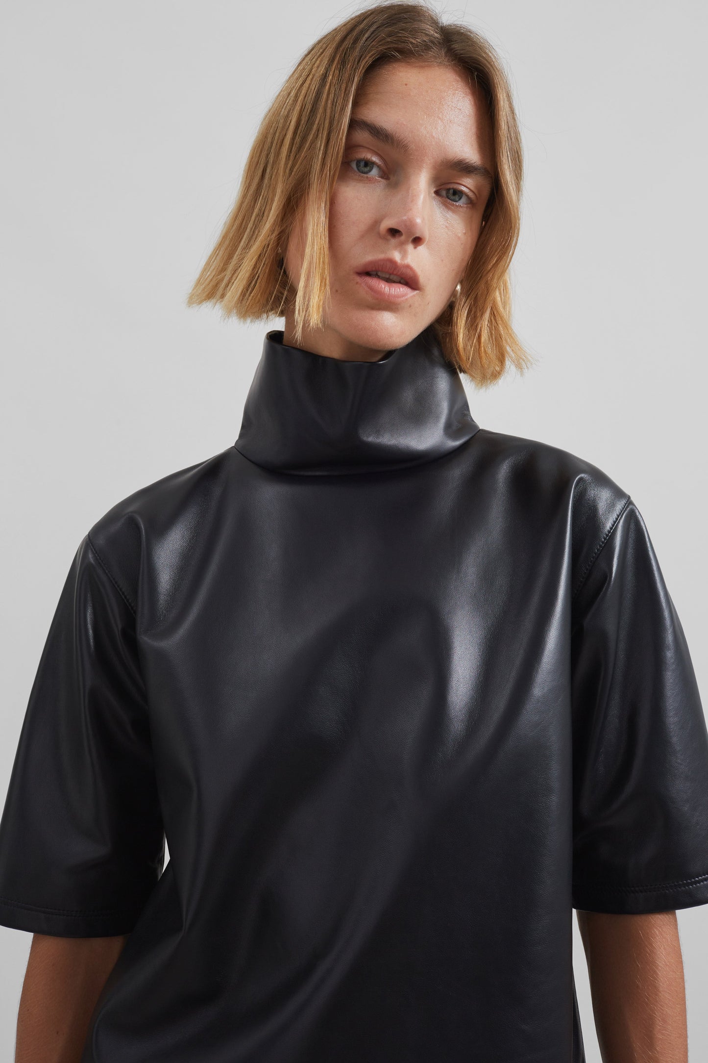 Shiloh Leather Mock Neck Top - Black