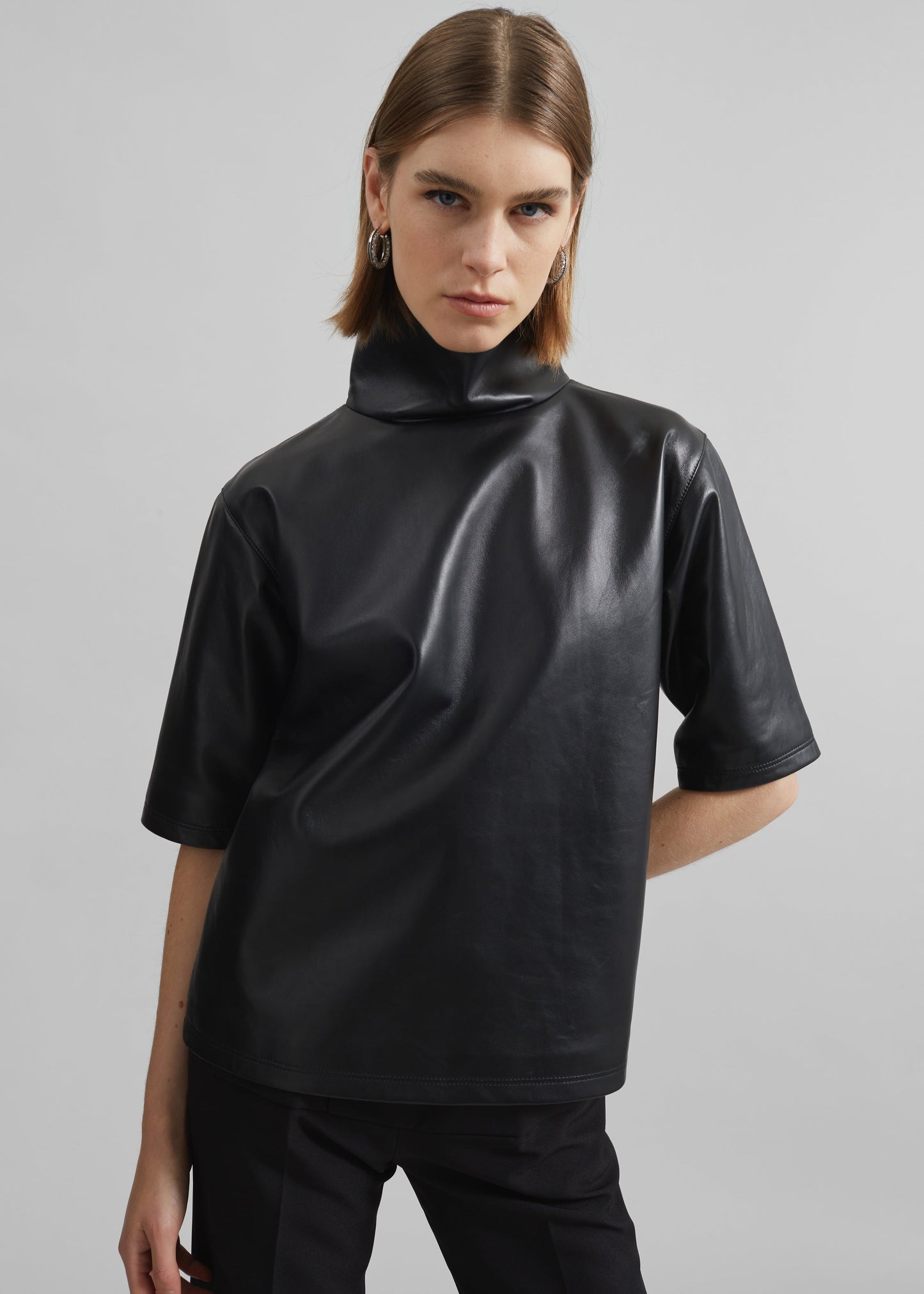 Shiloh Leather Mock Neck Top - Black