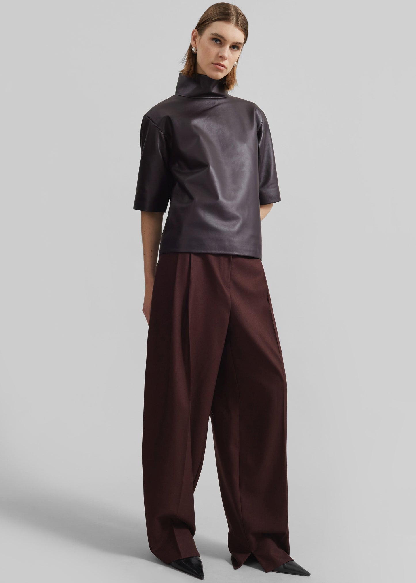 Shiloh Leather Mock Neck Top - Dark Plum