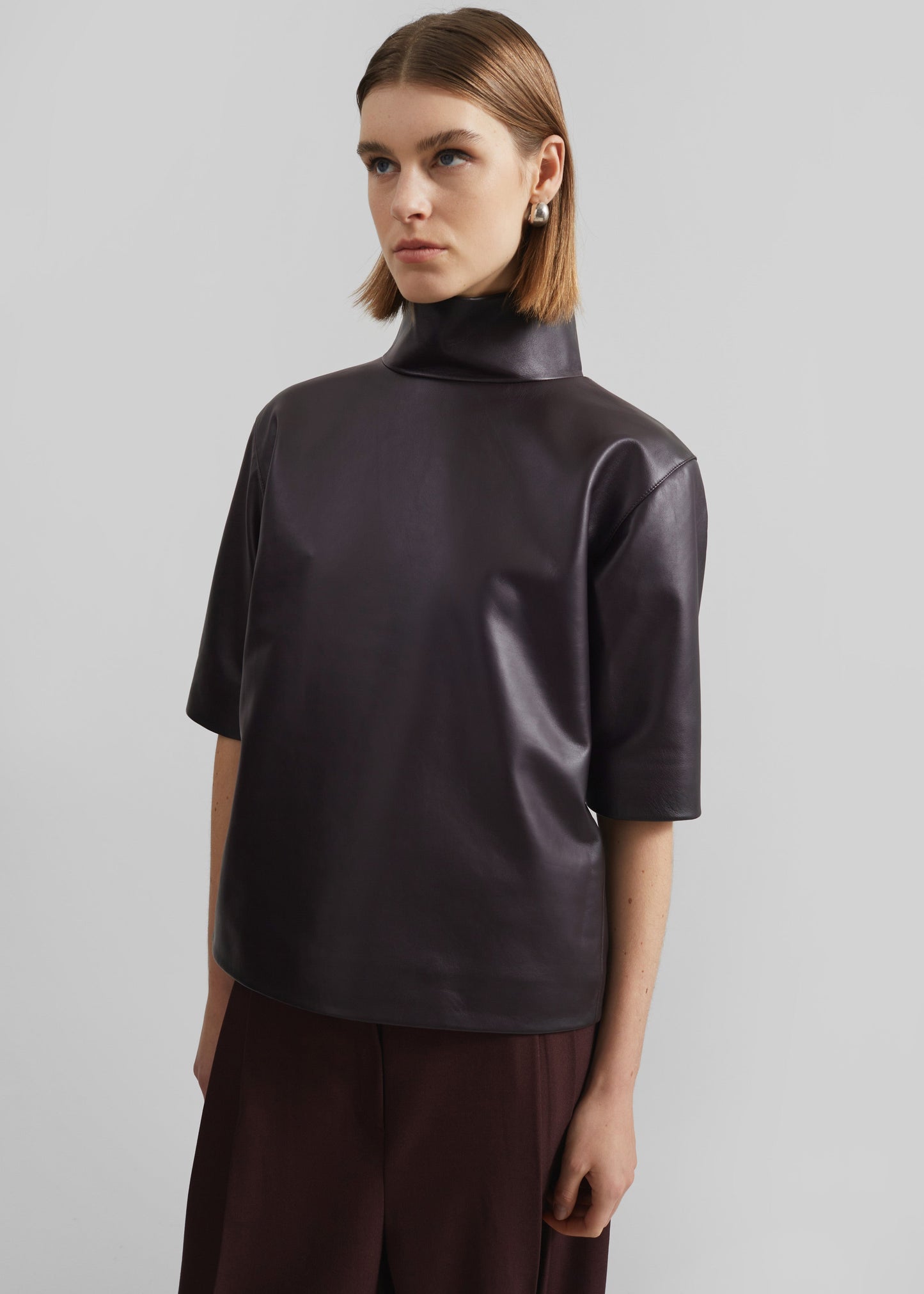 Shiloh Leather Mock Neck Top - Dark Plum