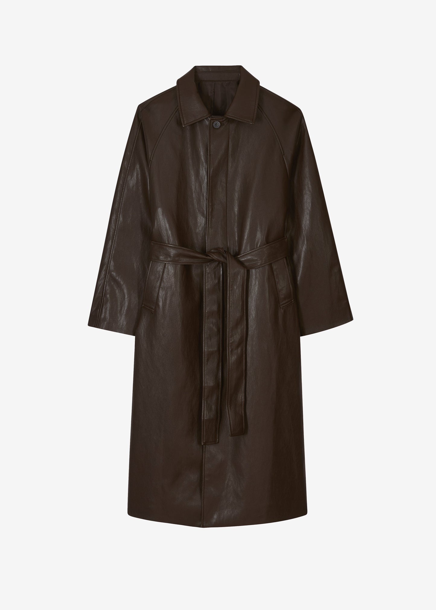 Skane Faux Leather Trench - Brown