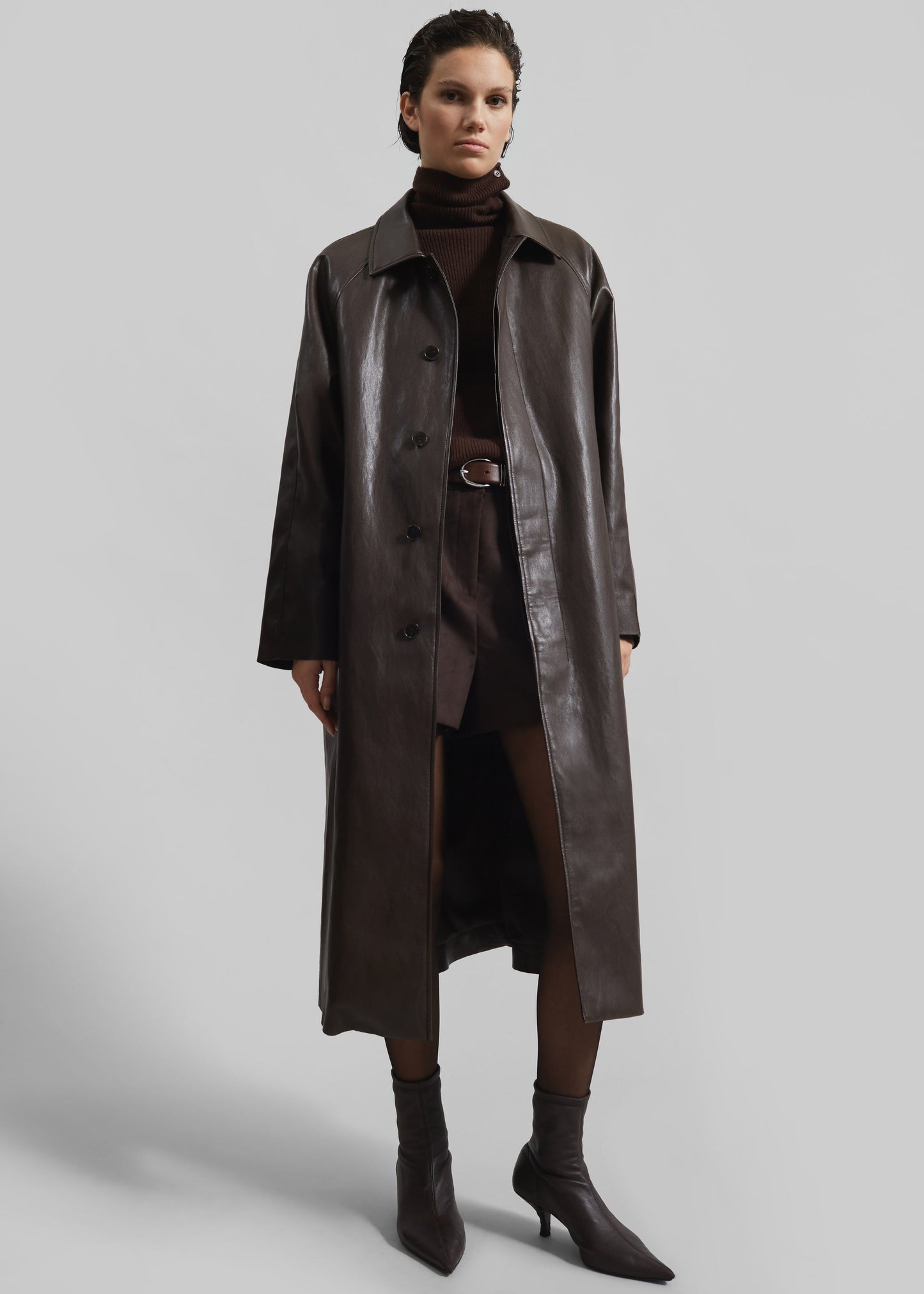 Skane Faux Leather Trench - Brown