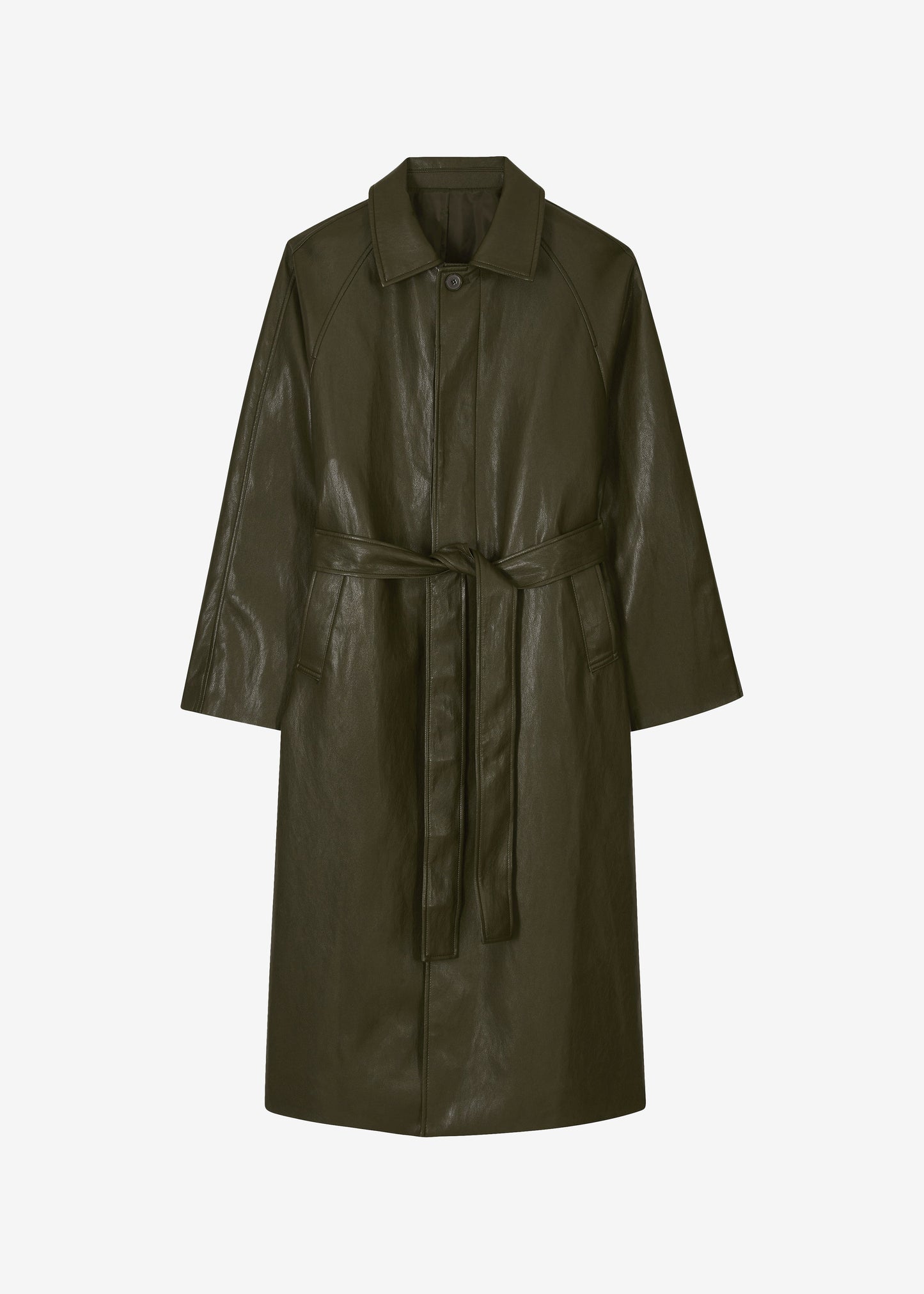 Skane Faux Leather Trench - Khaki