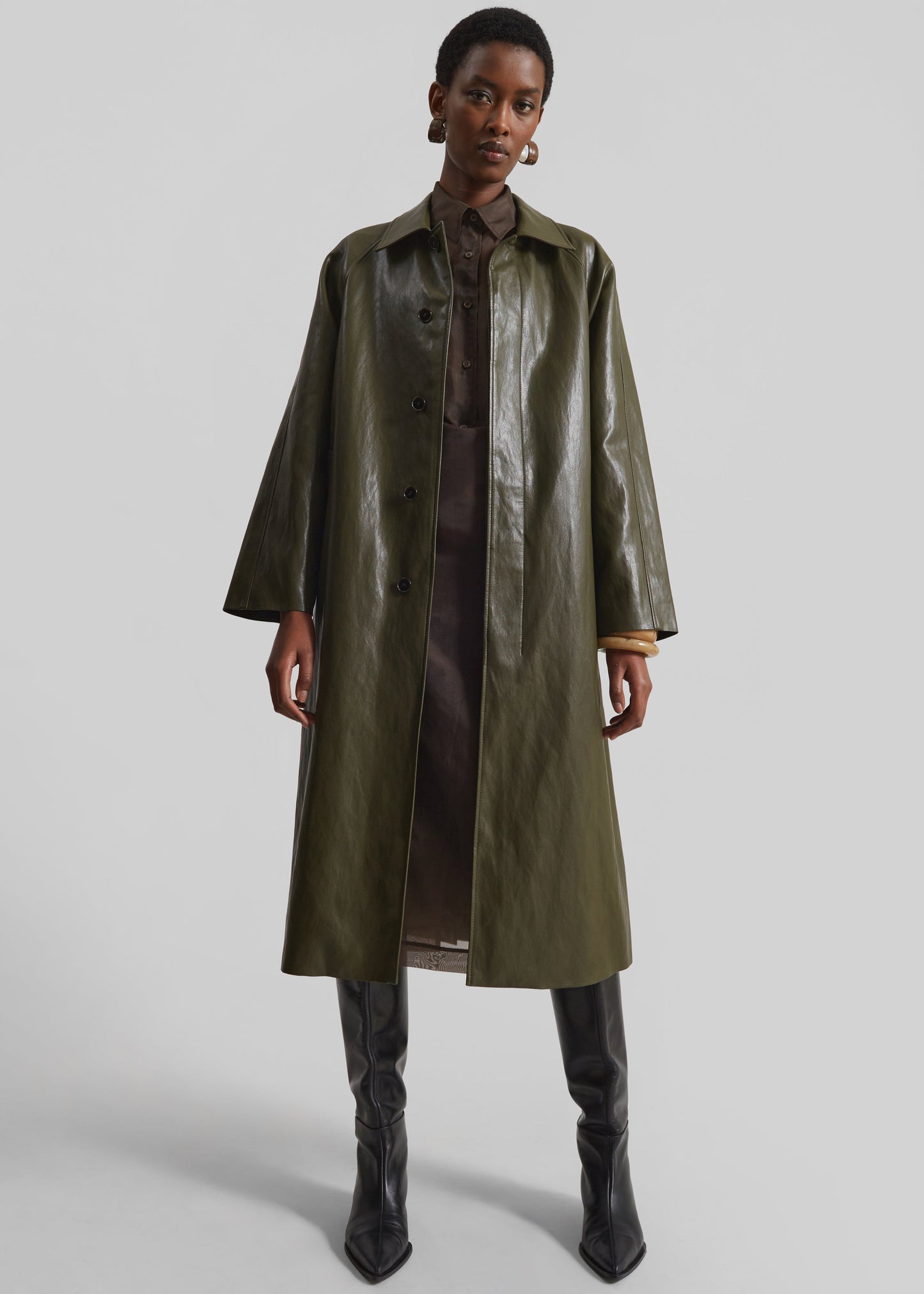 Skane Faux Leather Trench - Khaki