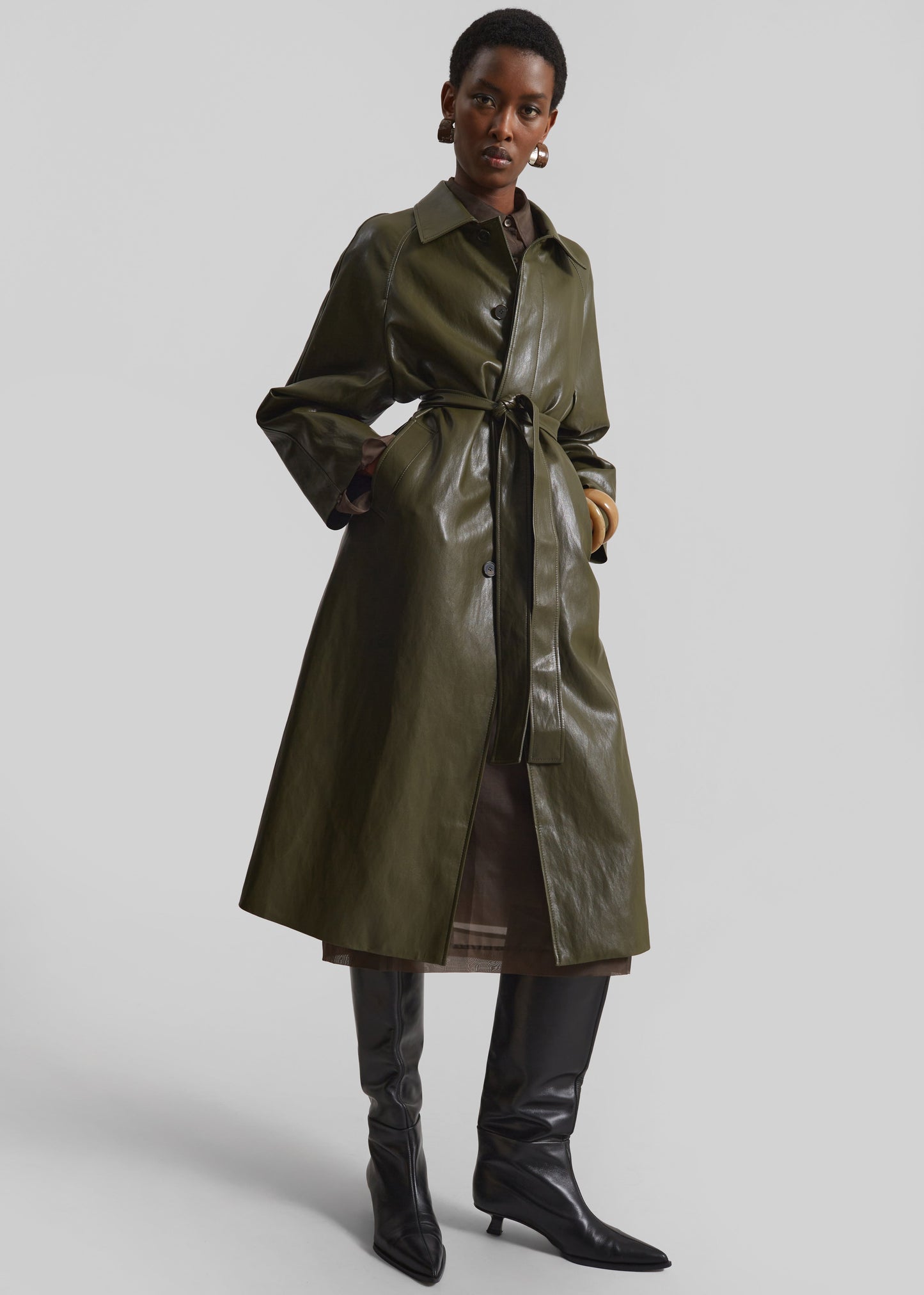 Skane Faux Leather Trench - Khaki