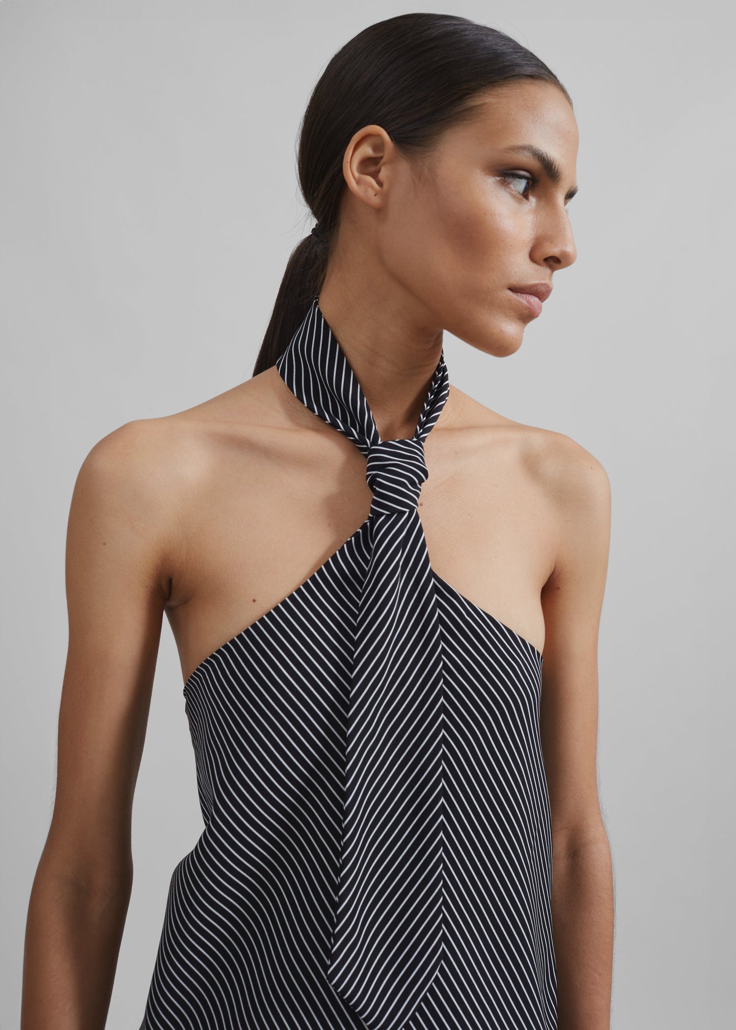 Sophie Tie Halter Top - Black/White Stripe