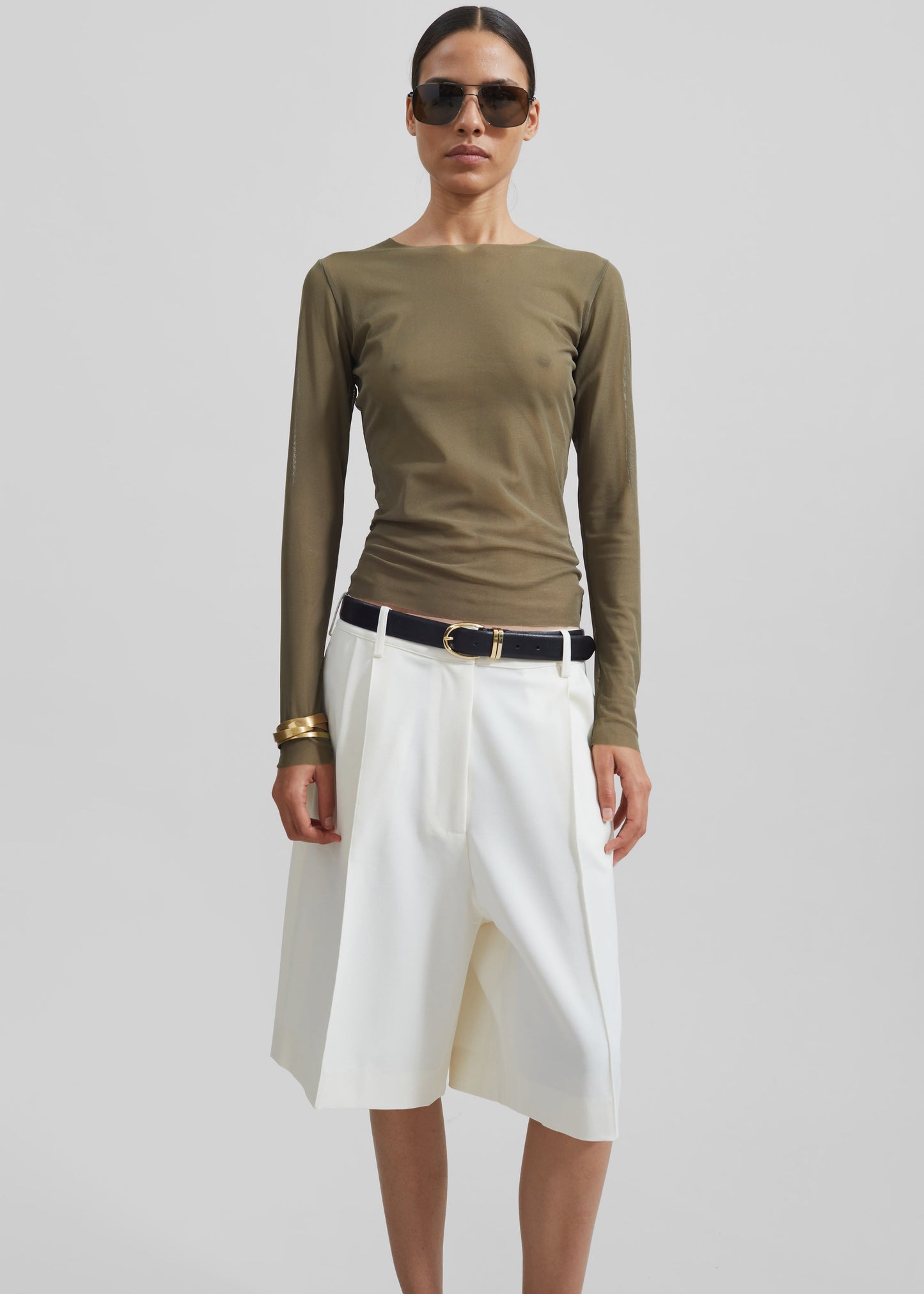 Stace Sheer Long Sleeve Tee - Khaki