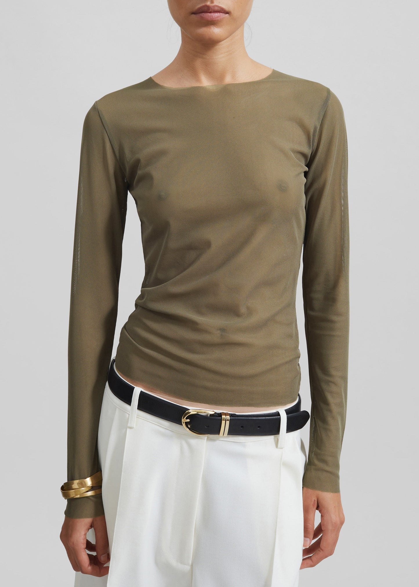 Stace Sheer Long Sleeve Tee - Khaki