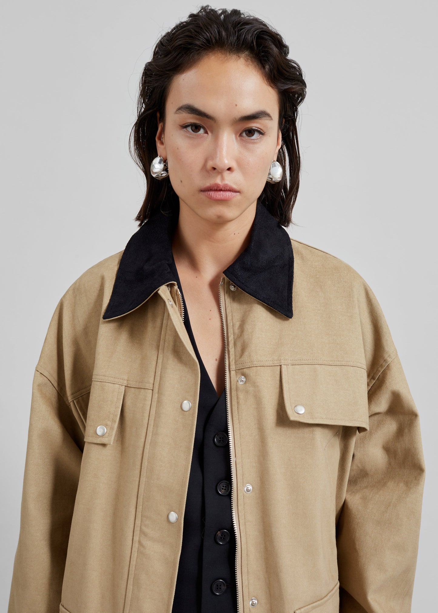 Stevan Contrast Collar Cargo Jacket - Beige