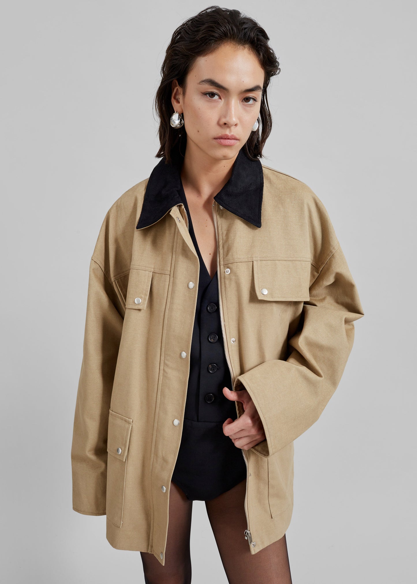 Stevan Contrast Collar Cargo Jacket - Beige