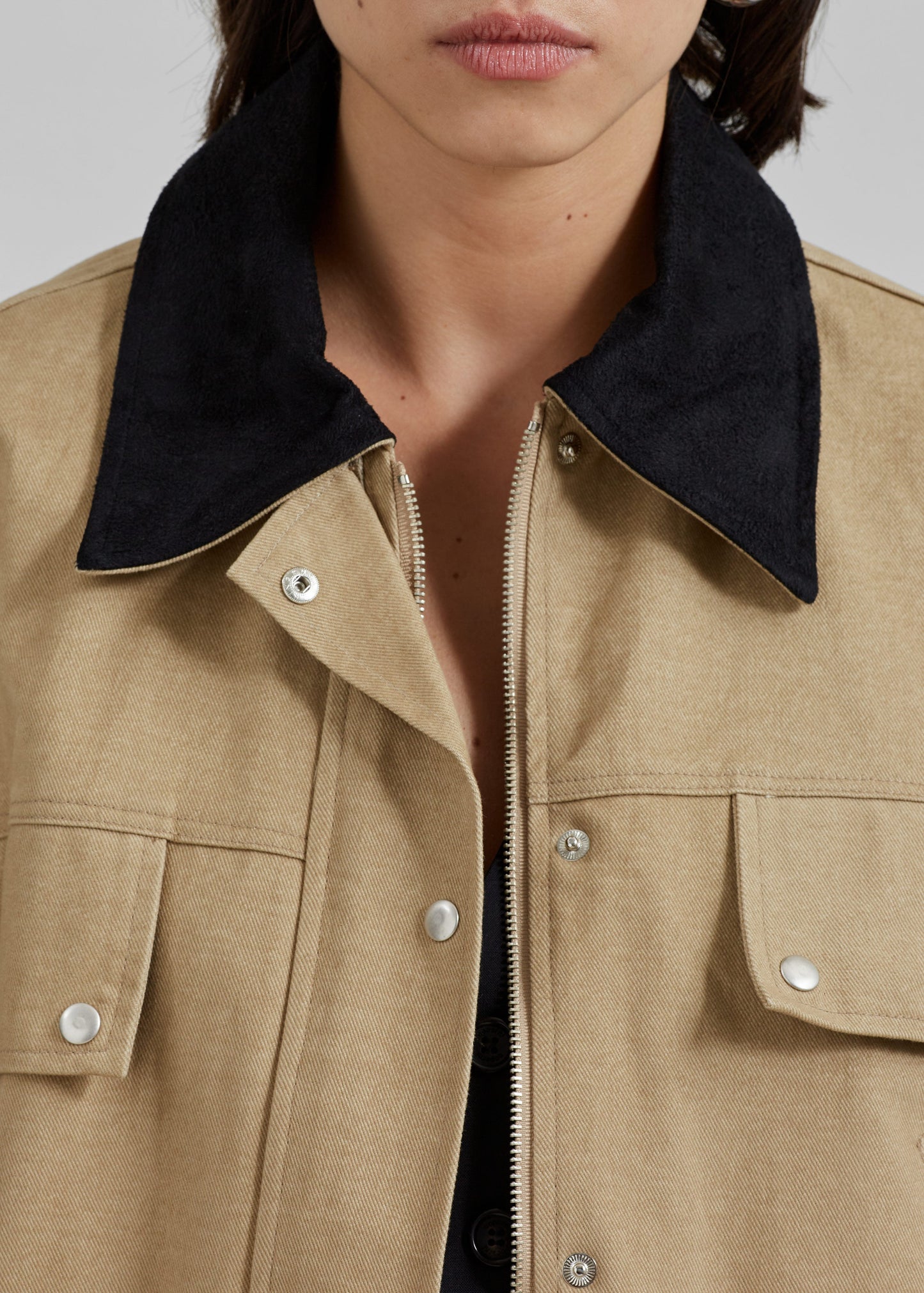 Stevan Contrast Collar Cargo Jacket - Beige