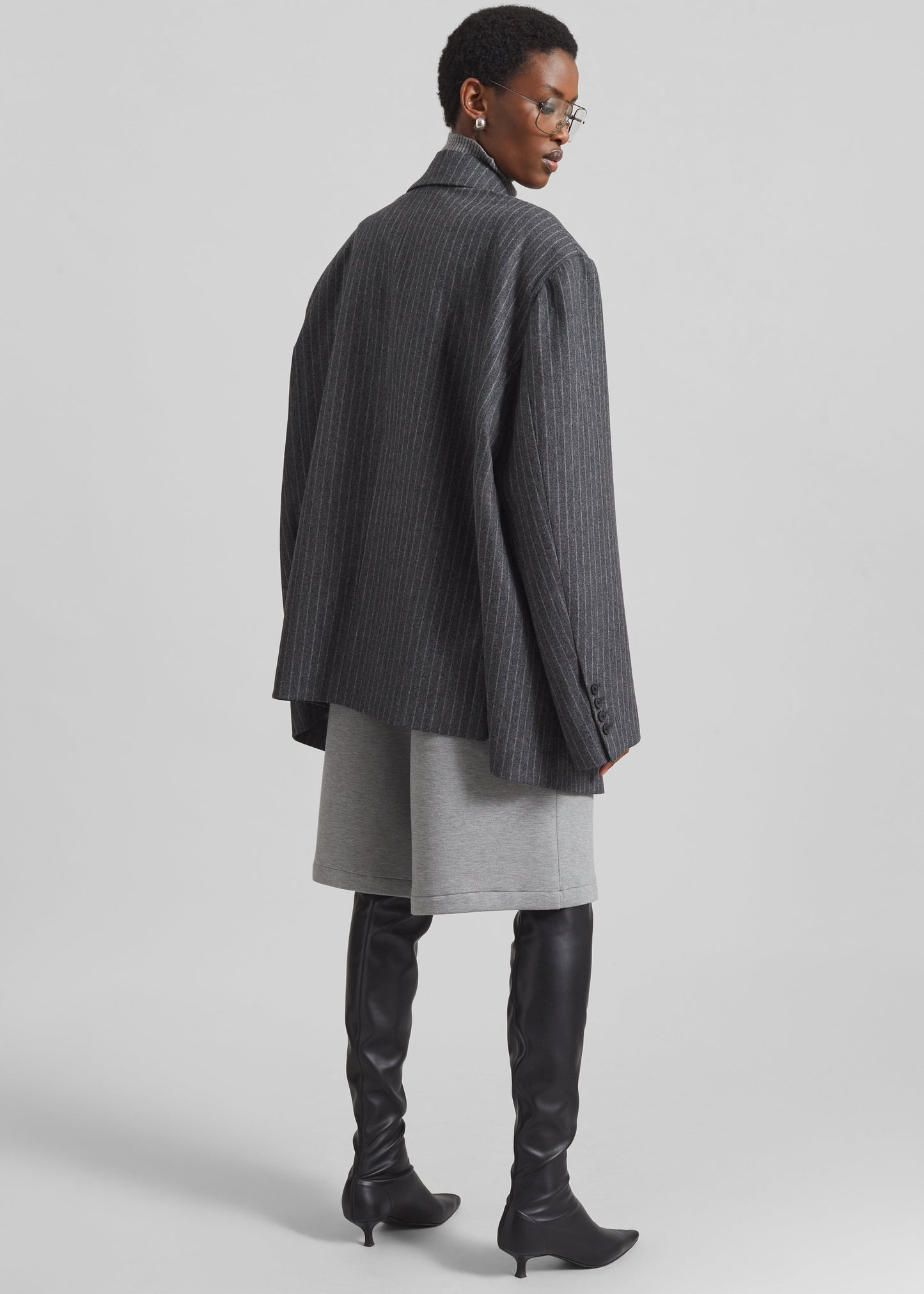 Stora Oversized Wool Blazer - Grey/White Pinstripe