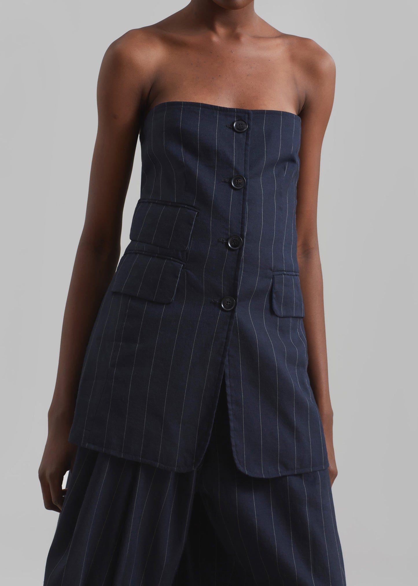 Sunny Strapless Vest - Navy/Beige Pinstripe