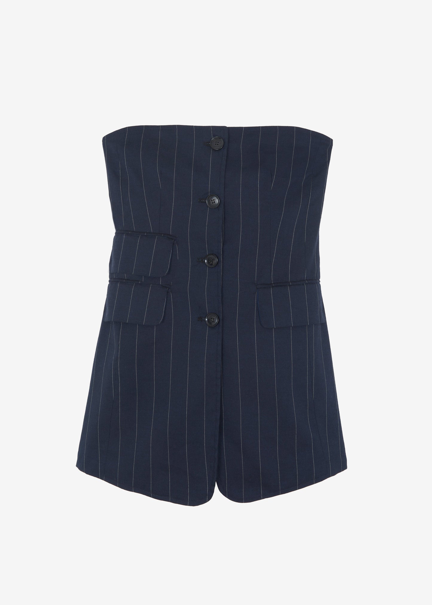 Sunny Strapless Vest - Navy/Beige Pinstripe