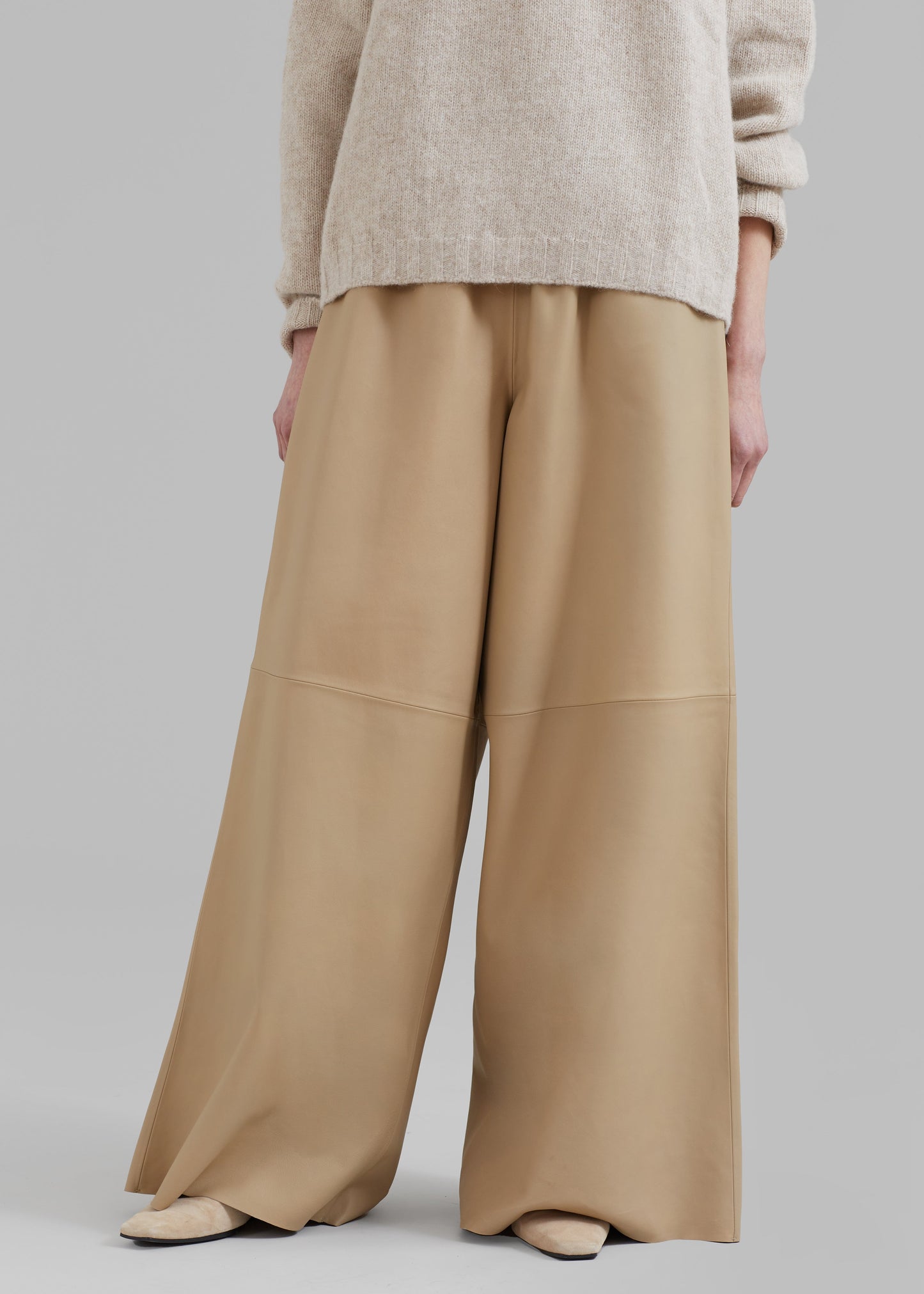 Sydney Wide Leather Pants - Beige